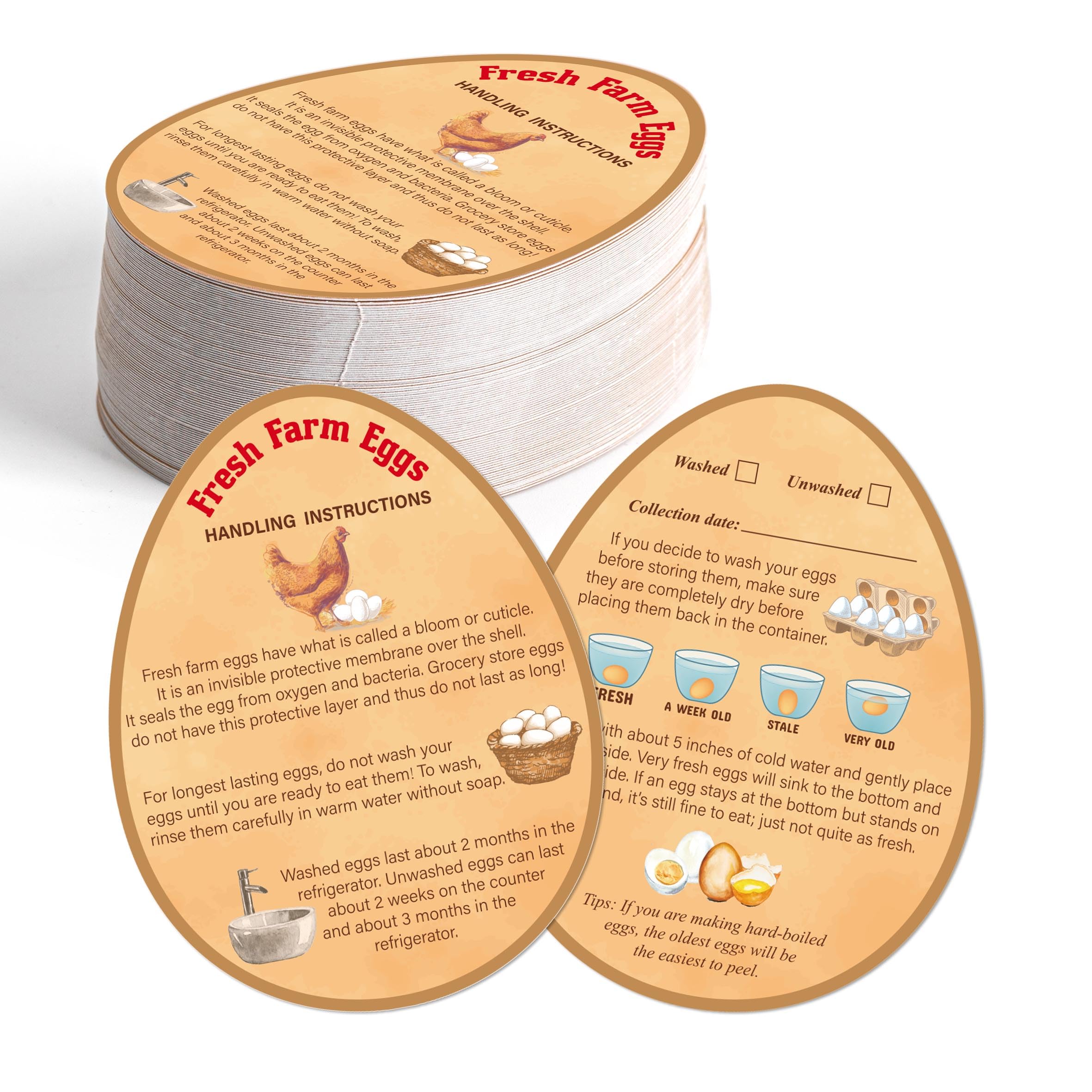 INKNOTE 240 Pcs Egg Handling Instruction Cards Fresh Farm Sign Double-Sided Printing for Sales Accessories 3.54x2.76Inch