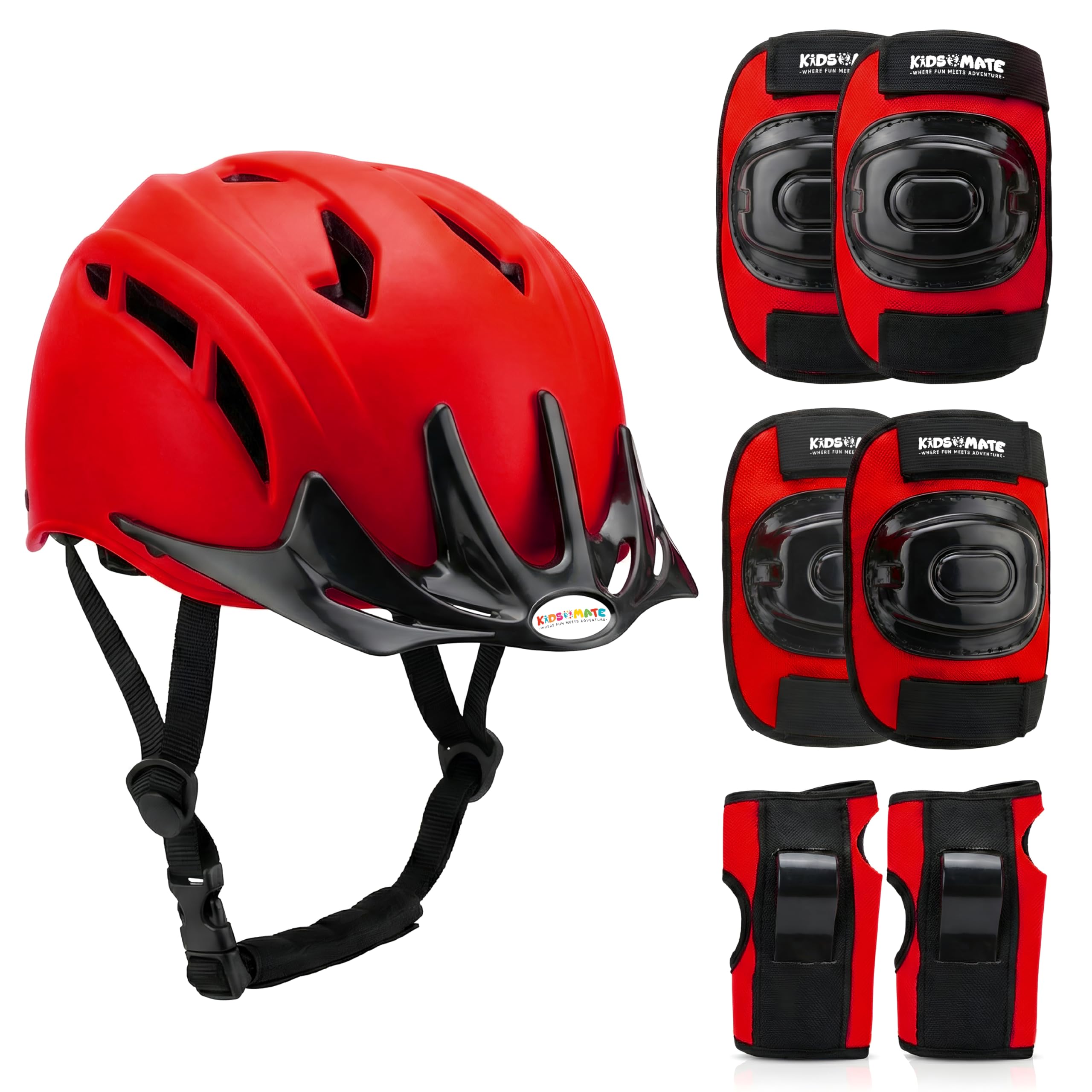 Kidsmate Sports Protective Gear Set for Boys & Girls | Kids Safety Guard Contains Helmet, Knee Pads, Elbow Pads & Wrist Guards | Ages 3-14 Years, Ideal for Cycling, Skateboarding & Scooters (Red)-image-10