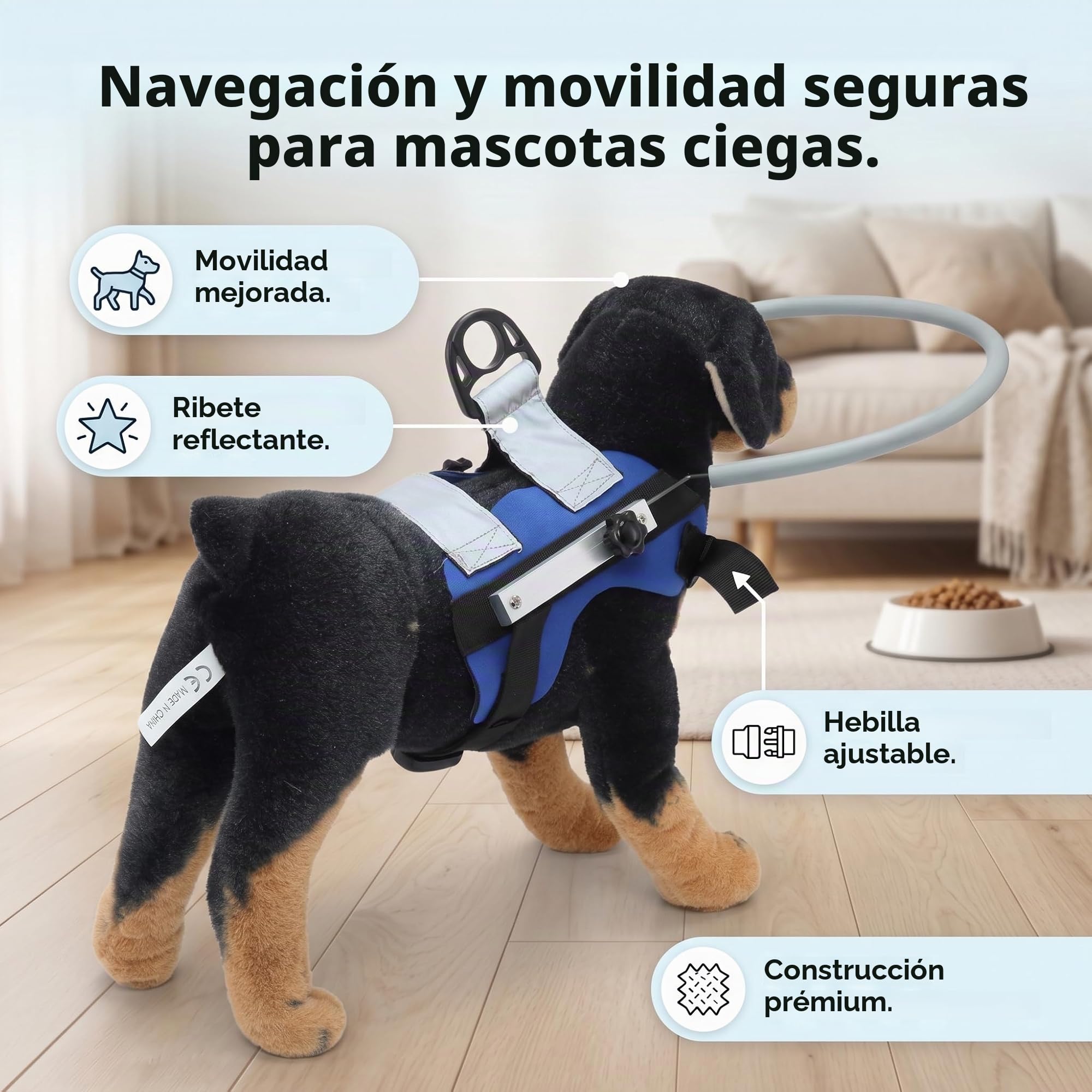 HEEPDD Arnés Protector con Anillo Anticolisión para Perros Ciegos, Dispositivo de Guía, Color Azul