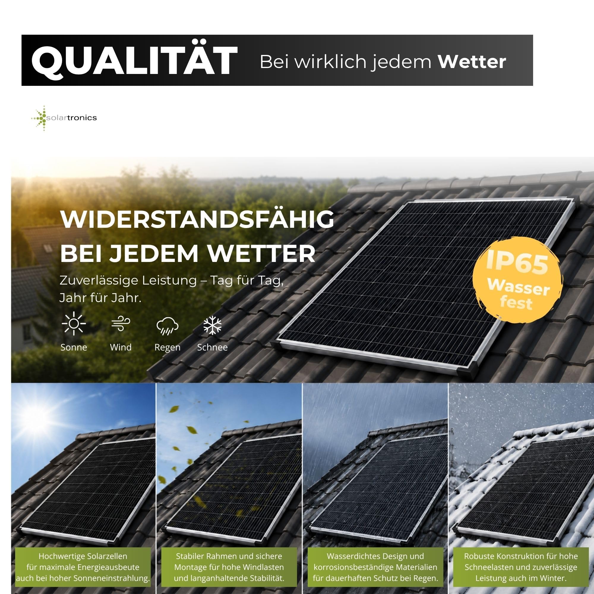 SOLARTRONICS Solarpanel 130W Monokristallin Bifazial Schwarz Silber | Glas-Glas 890 x 770 x 35 mm 7,05 kg 6,31 A