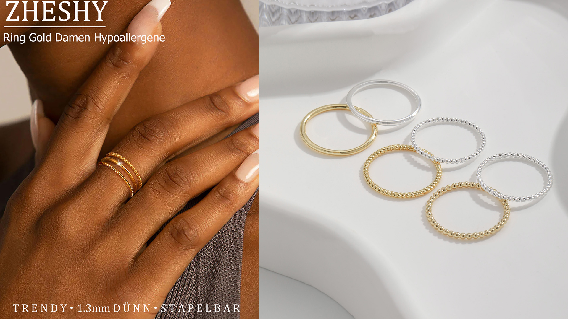 Anelli in oro impilabili per le donne Dainty 14K Trendy