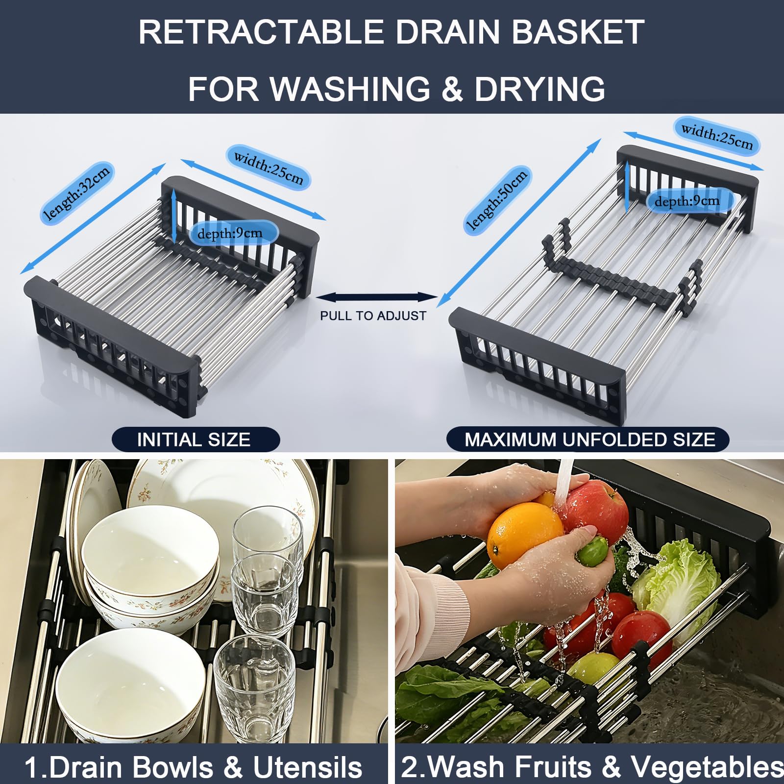Fregadero Cocina 45x45cm Con Cesta de Filtro Extensible, Cepillado | Compatible Montaje Sobre y Bajo Encimera, Fregadero 1 Seno de Acero Inoxidable, Ideal para Cocinas y Apartamentos