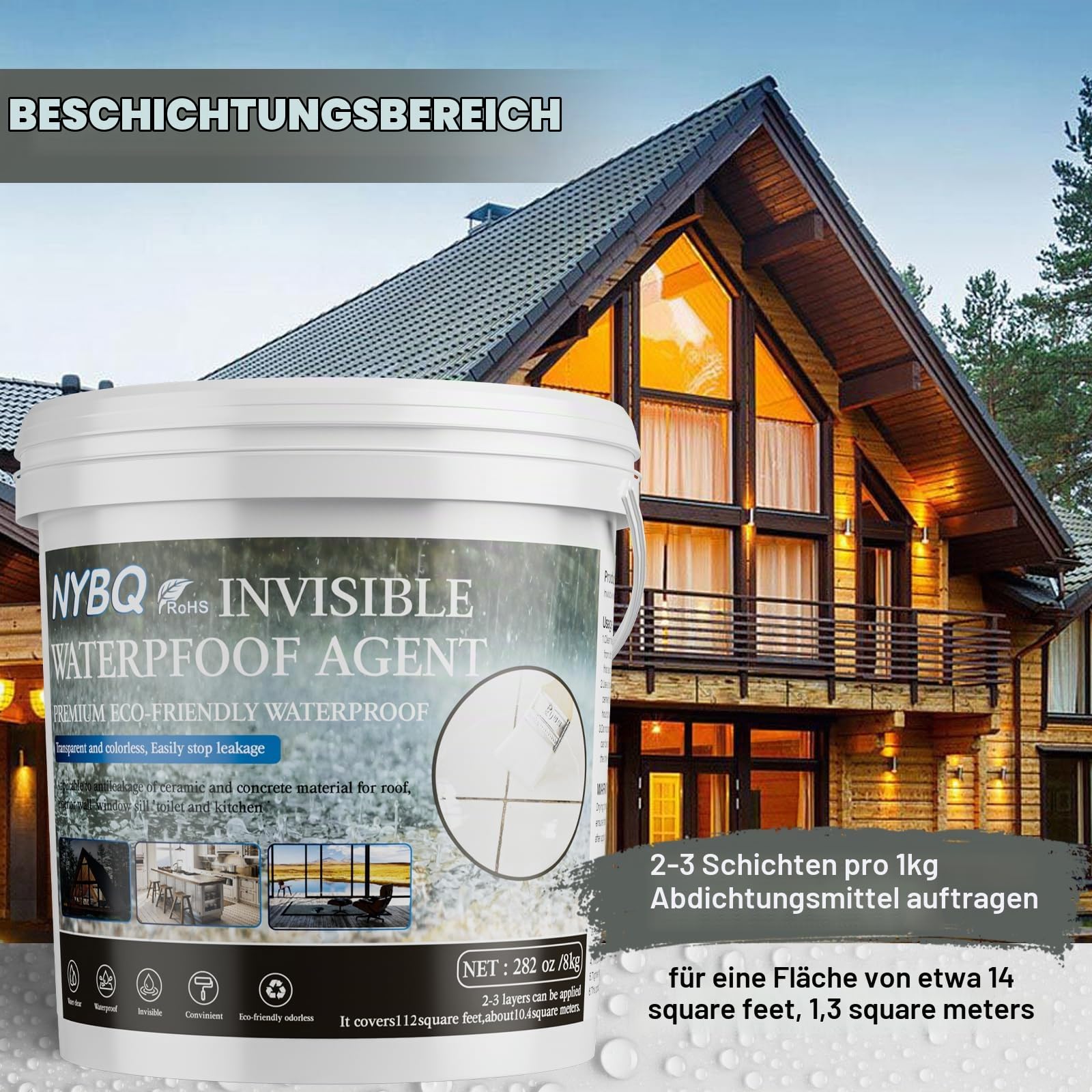 NYBQ 8KG Transparente Wasserdichte Beschichtung, Dichtungsmasse Wasserdicht, Flüssige Wasserdichte Versiegelung Unsichtbare Dichtmasse, Leck Wasserdichter, für Wand, Badezimmer, Innen und Außen