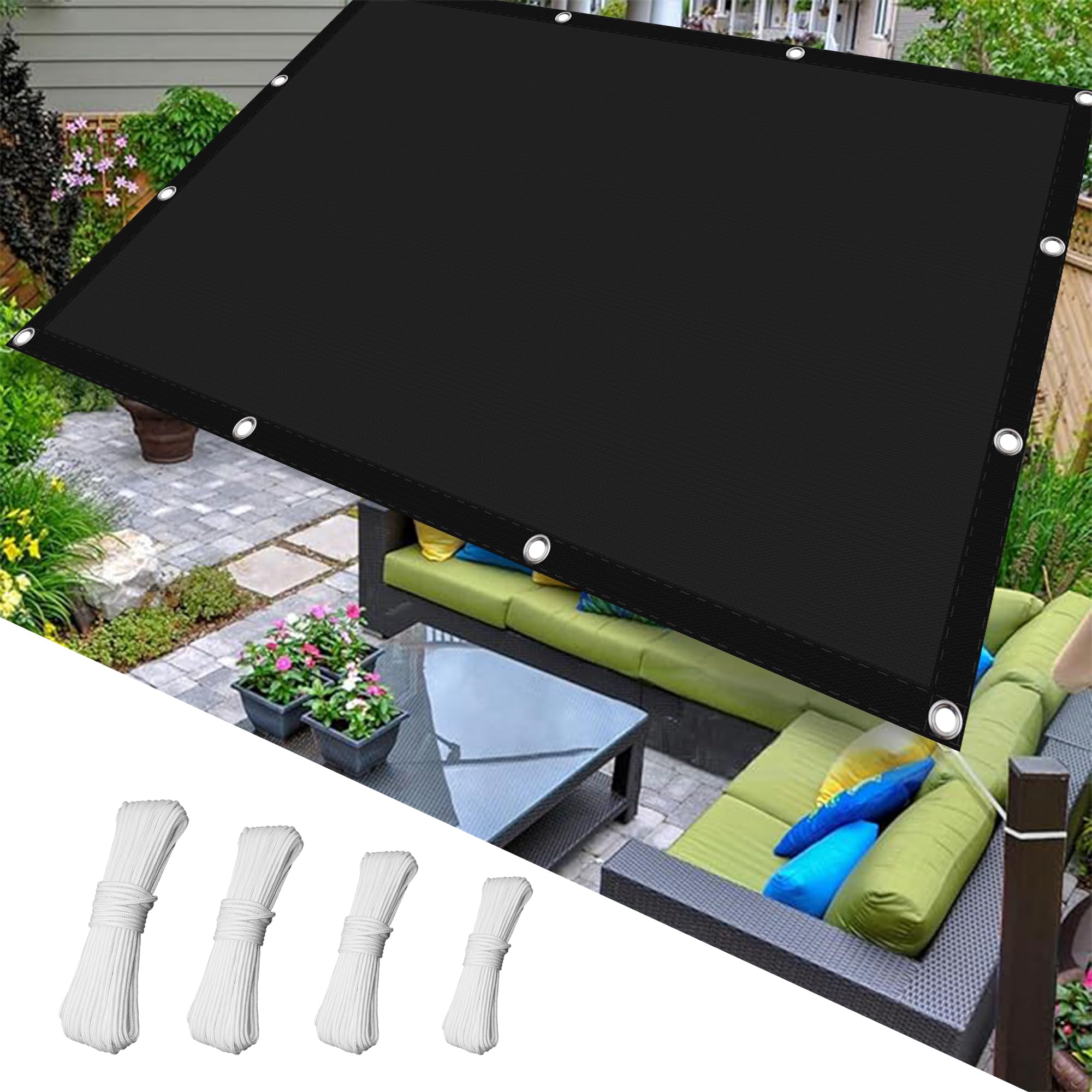 Voile d'ombrage 1.6x5 m polyester noir avec oeillets résistant à l'eau