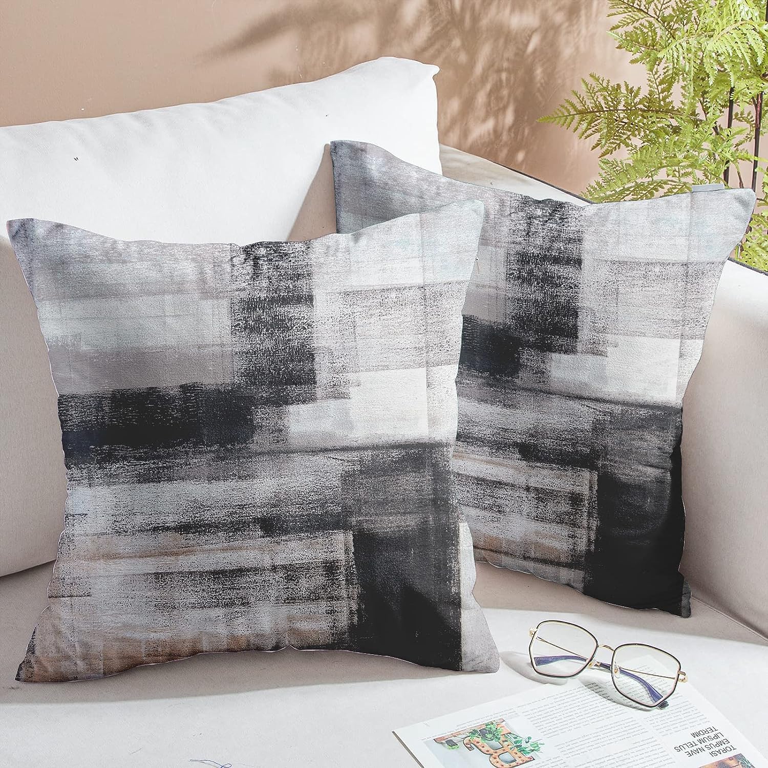 QUALKNOY Set of 2 Velvet Cushion Covers 18"x18" Black Modern Art Abstract Throw Pillow Case 45 x 45 cm for Living Room Sofa Bed Outdoor Garden Home Decor Pillowcases - Image 3