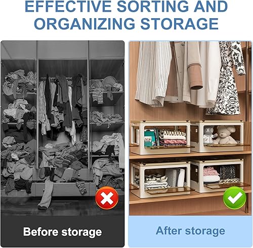 Miniatura 5 de Contenedores de almacenamiento apilables con tapas, caja plegable de plástico plegable con ruedas de cinco maneras de abrir organizadores de armario