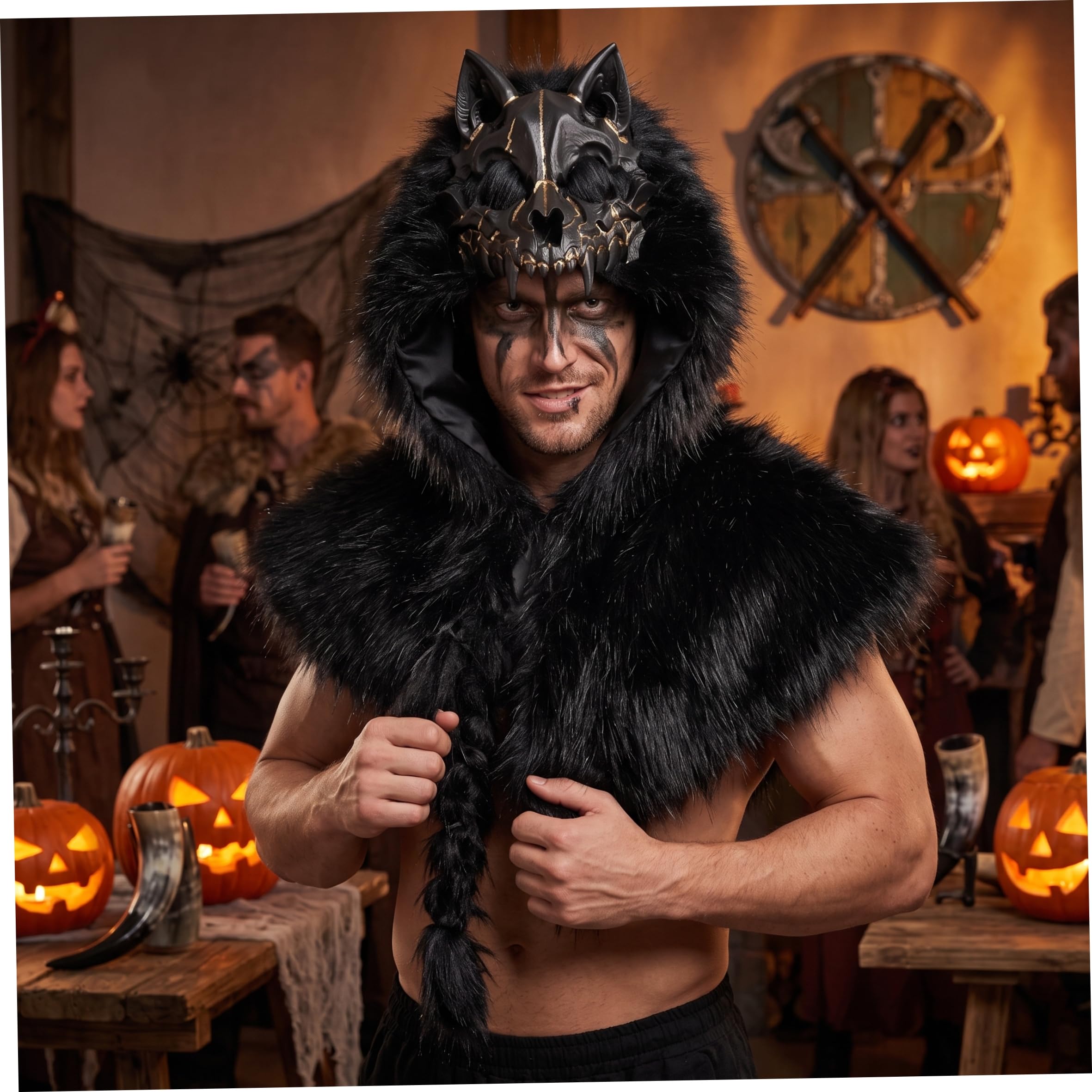 Costume di Halloween Costume da da vichingo Cosplay Mantello da spalla nero