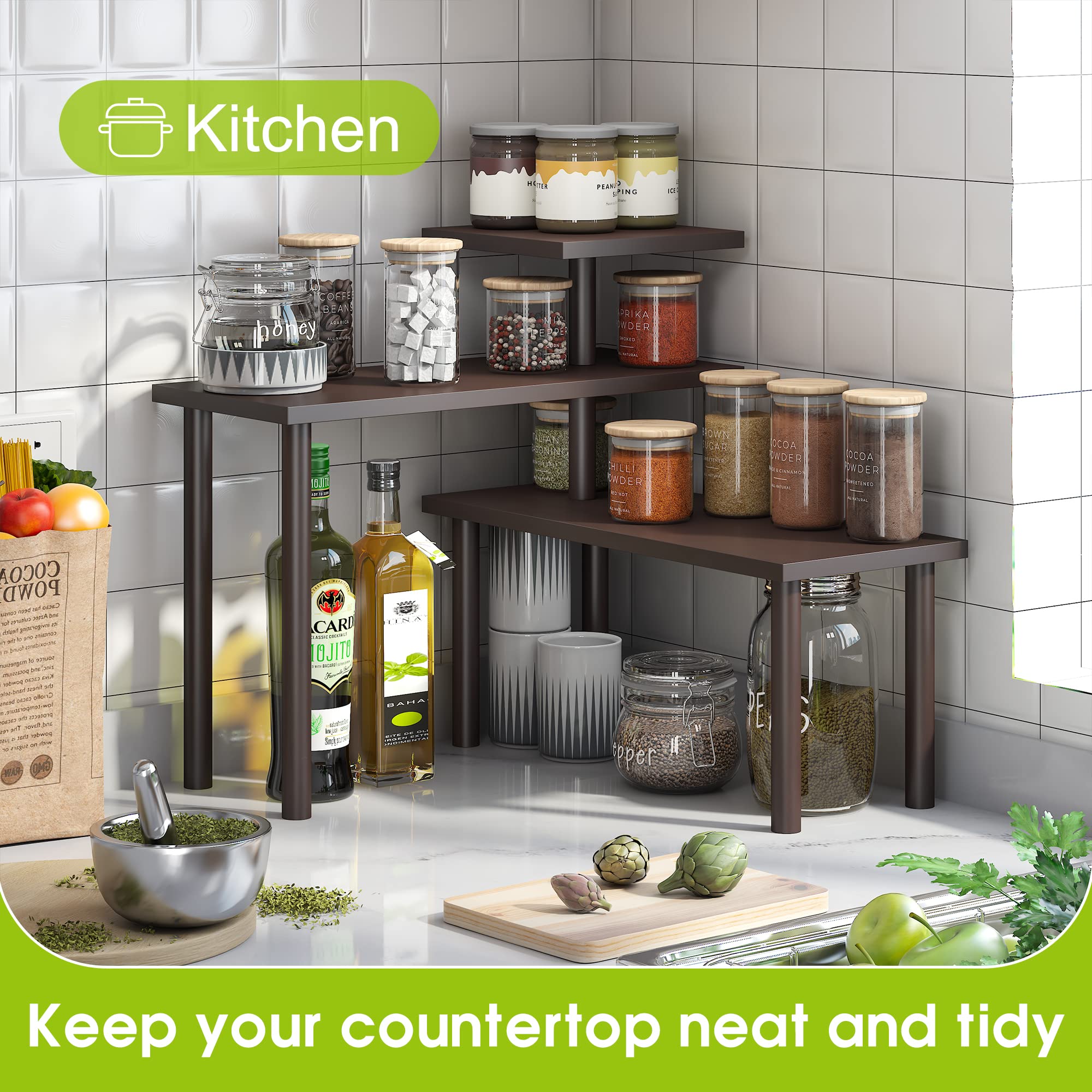 BMOSU Kitchen Corner Shelf Countertop Organizer Adjustable Spice Rack Corner Display Rack Shelf