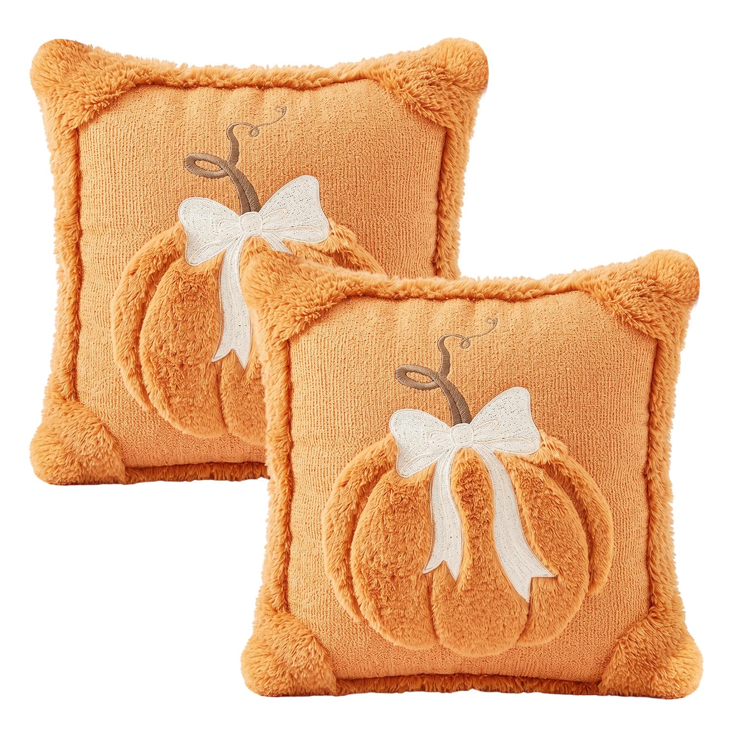 BCHNR Autumn Cushion Covers 45 x 45 cm, Plush Pumpkin Pillow Covers, 2 Pack,Orange