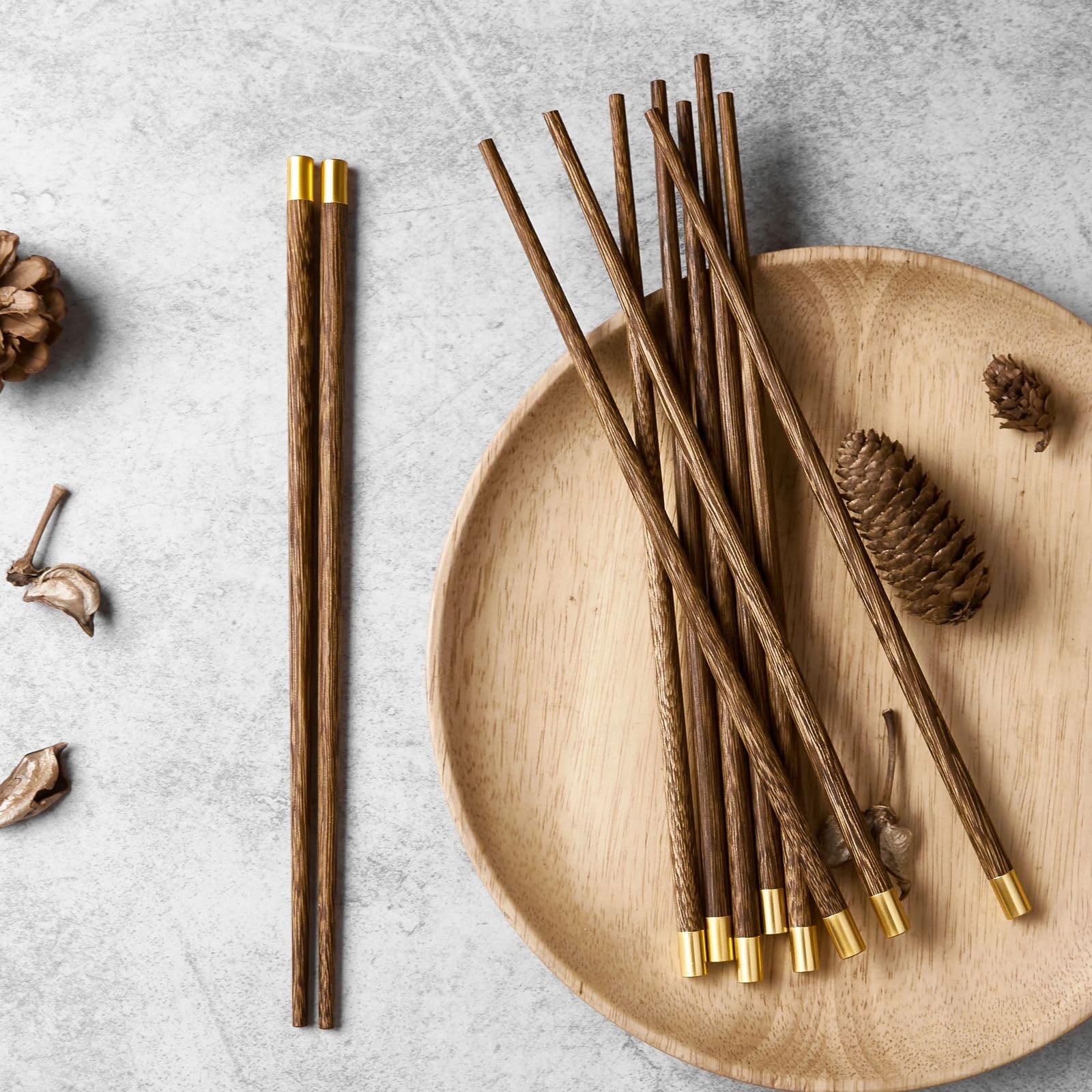 Bamboo Chopsticks Set of 2 (24cm) - Reusable, BPA-Free, Odorless & Heat Resistant | Dishwasher Safe Solid Bamboo Chopsticks, Non-Slip| Ideal for Sushi Making Kit & Gift Set