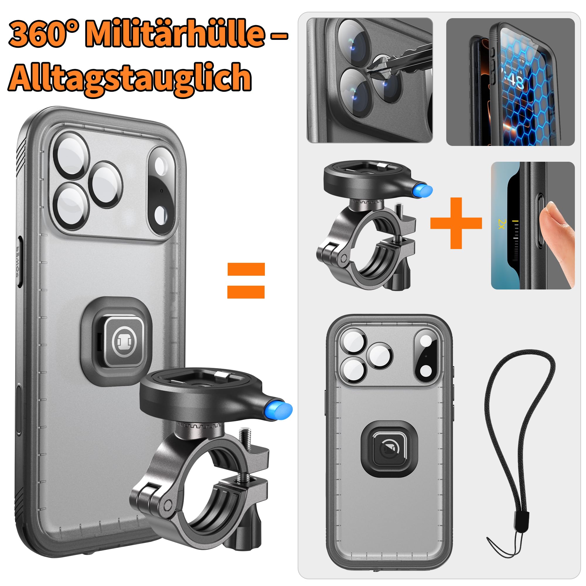Cozycase 1S-Knopf Wasserdicht Handyhalterung Fahrrad Für iPhone 17 Pro Max | Anti-Diebstahl Hülle Handy Halter Motorrad Lenker Rennrad Mtb Ebike Bike Phone Holder Mount Fahrradhalterung IP68 Waterproof