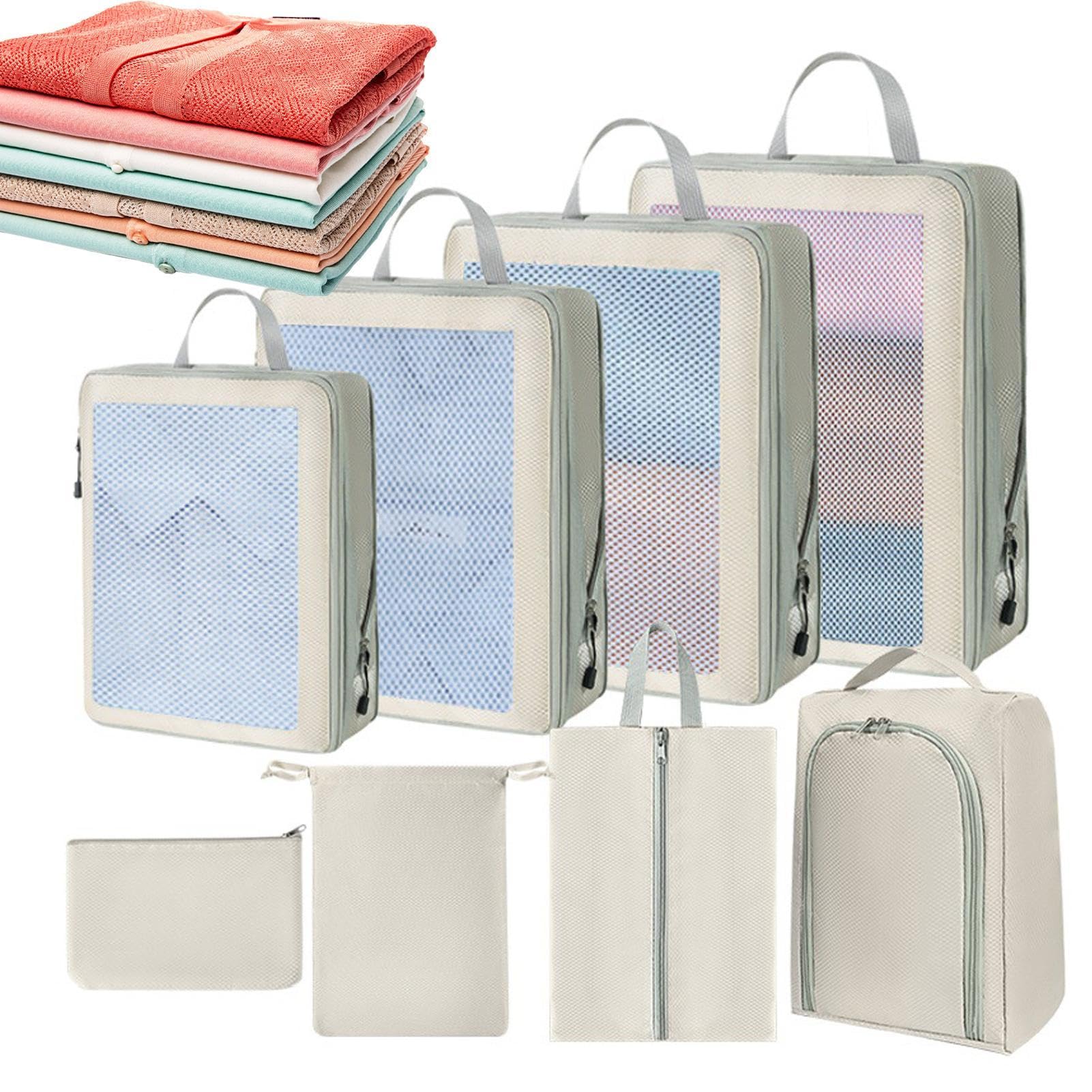 JINGLING Borsa a compressione a mano, borsa organizer per valigie | set di 8 borse da viaggio, compressione per valigia, borse per l'organizzazione di vestiti con cerniera per cantina, camera d