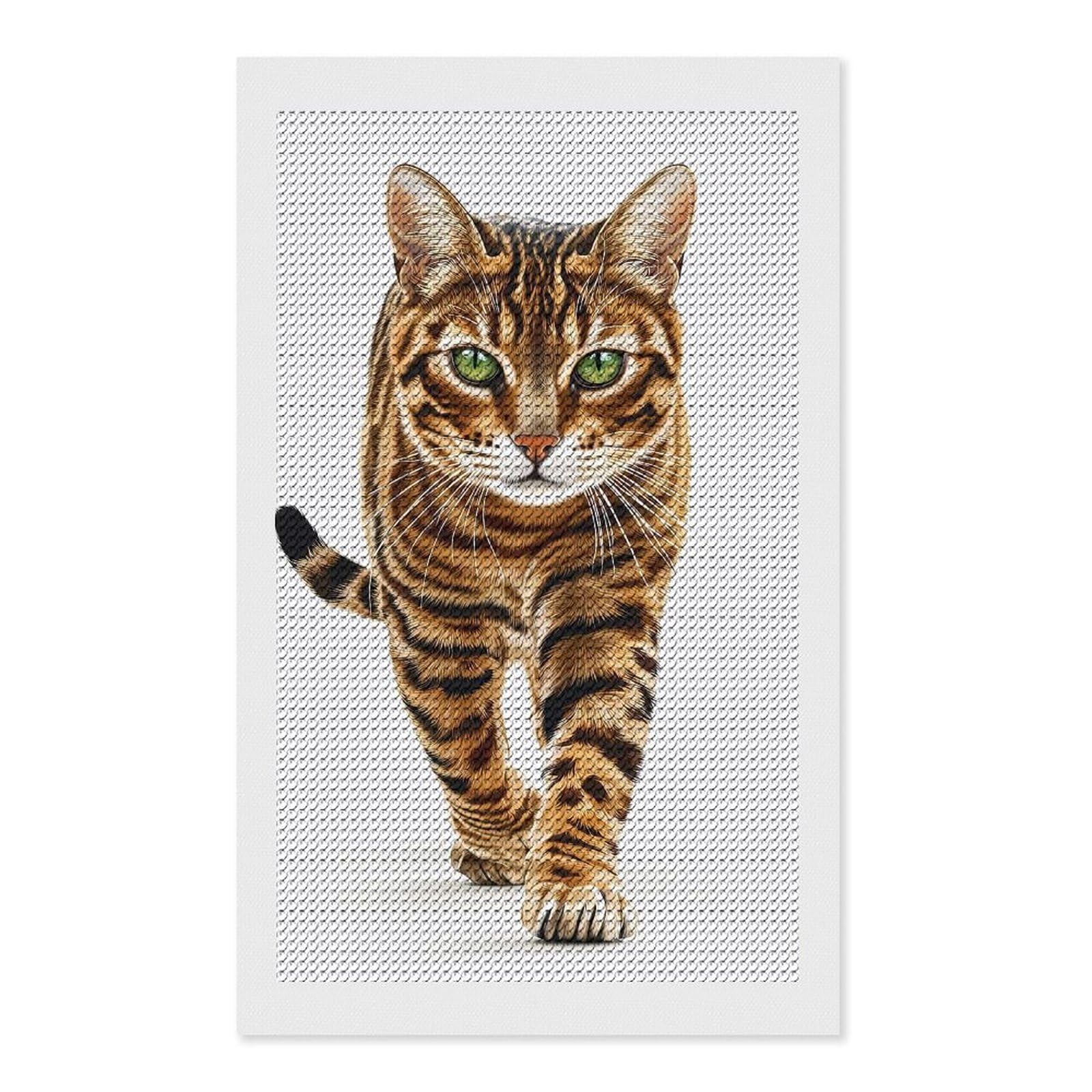 Junmoney Bengal Cat Portrait Diamond Painting Canvas Set 12"x20", Boho Decor, for Craft Lovers, Easy Handmade Project, Holiday Gift Idea