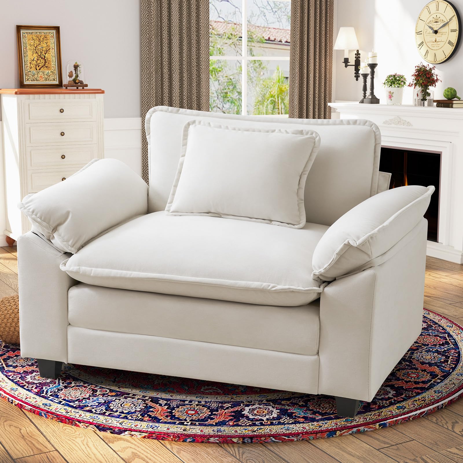 similar,incomplete))) Gris CDCASA Oversized Accent Chair, Velvet Comfy Cloud Sofa Chair with Large Seat and Upholstered Armrests, Modern Extra Wide Armchair Reading Chairs for Bedroom, Living Room, Beige