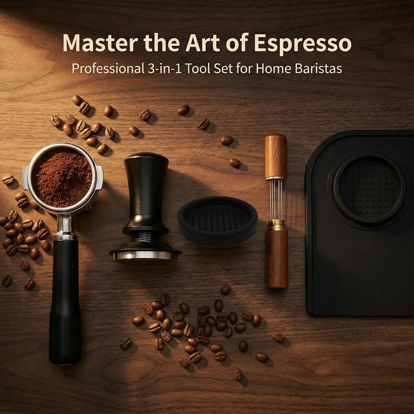 Tamper per Caffè 51 mm con Tappetino e Wdt Tool, Pressino per Caffè Espresso a Molla Pressino per Caffè con Scala Graduata Pressa Caffè Professionale Pressino per Caffe in 304 Acciaio Inox
