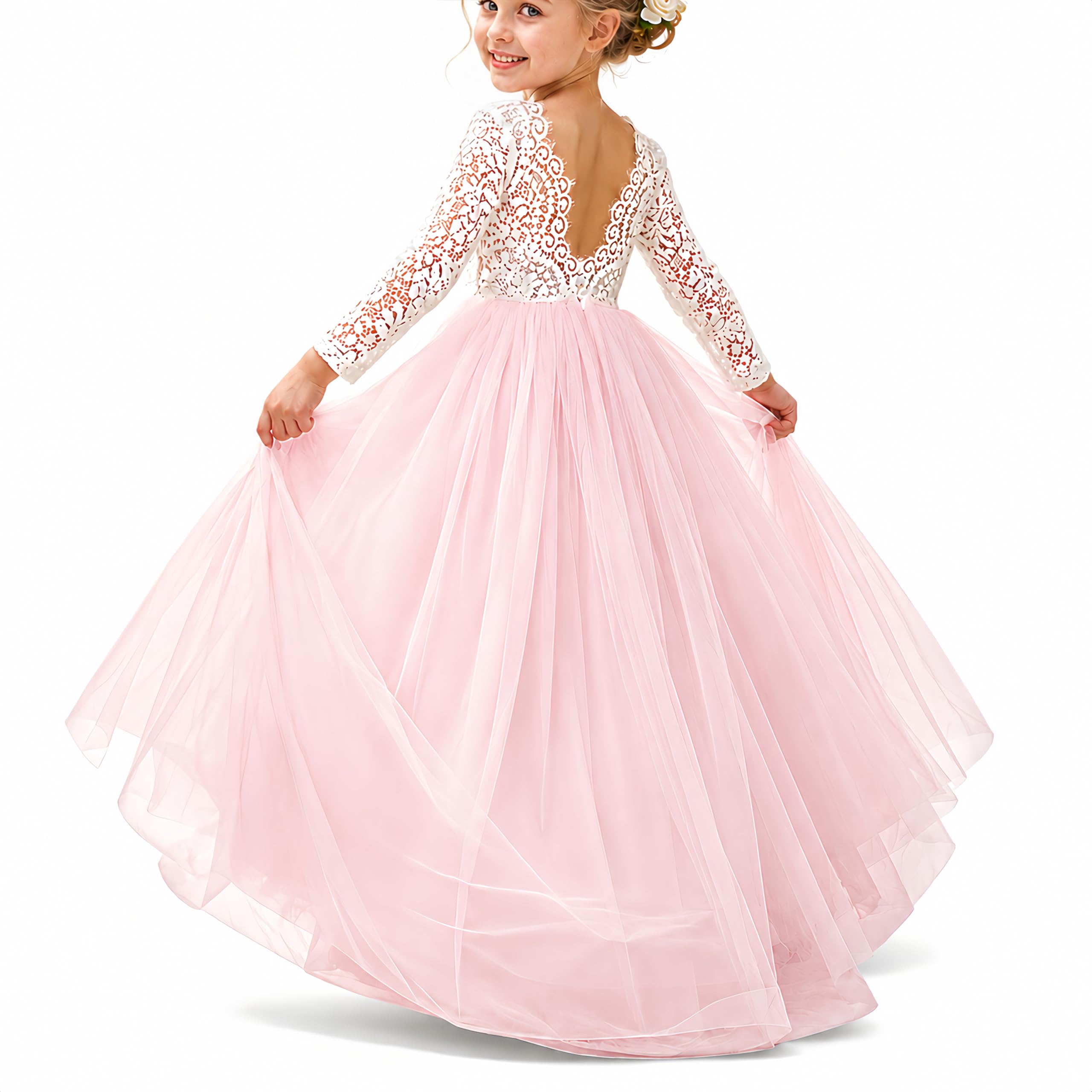 Topmaker Flower Girl Dress for Toddler Baby Girls,Lace Tulle Dress for Wedding,Birthday Party,Photoshoot,Special Occasion
