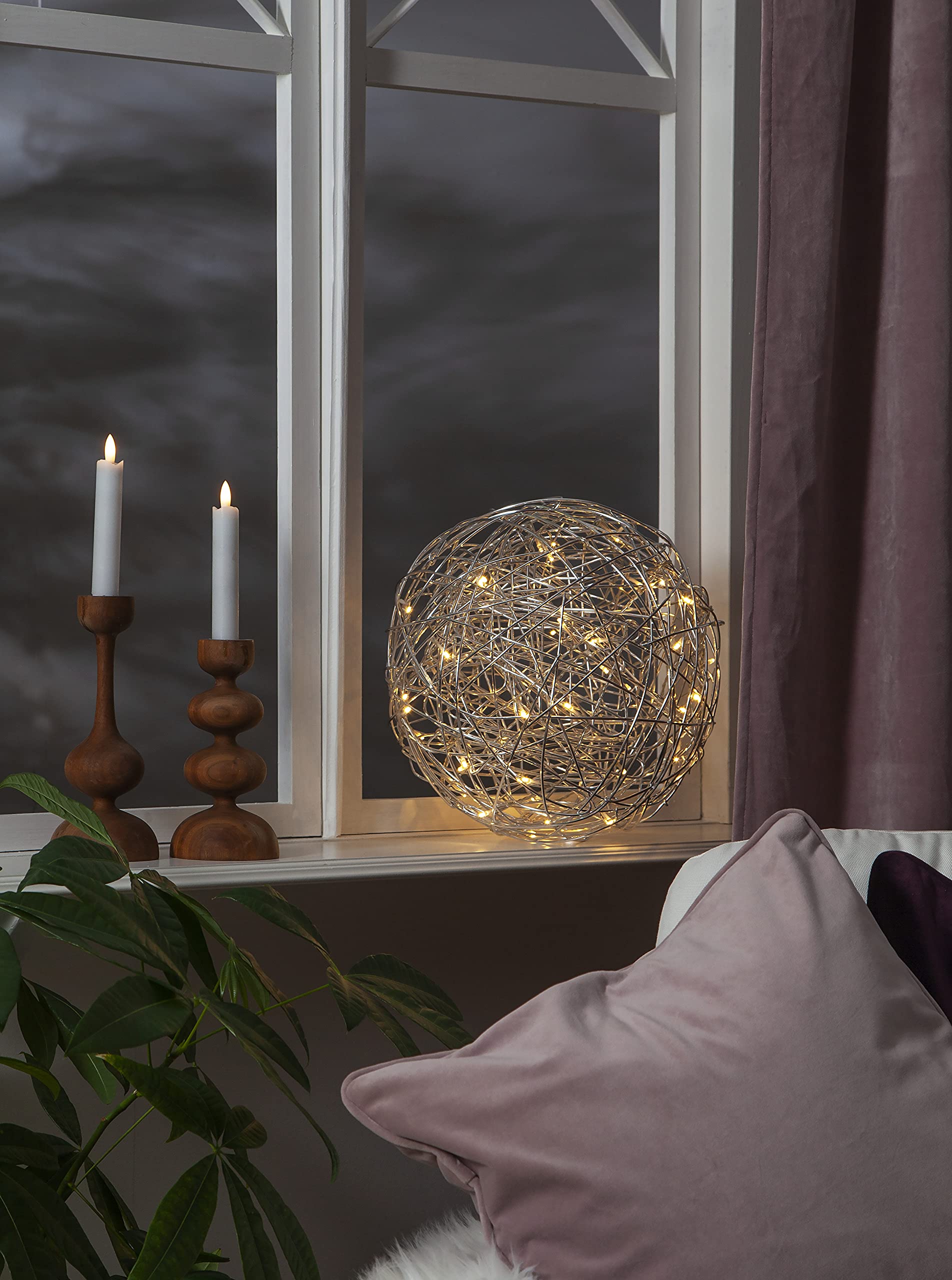 Star Trading LED Lichtkugel Außen - 3D Kugel aus Edelstahlgeflecht, 30 cm, ca. 50 warmweiße LEDs, Outdoor Gartendeko, Silber, inkl. Trafo, 500 cm Kabel