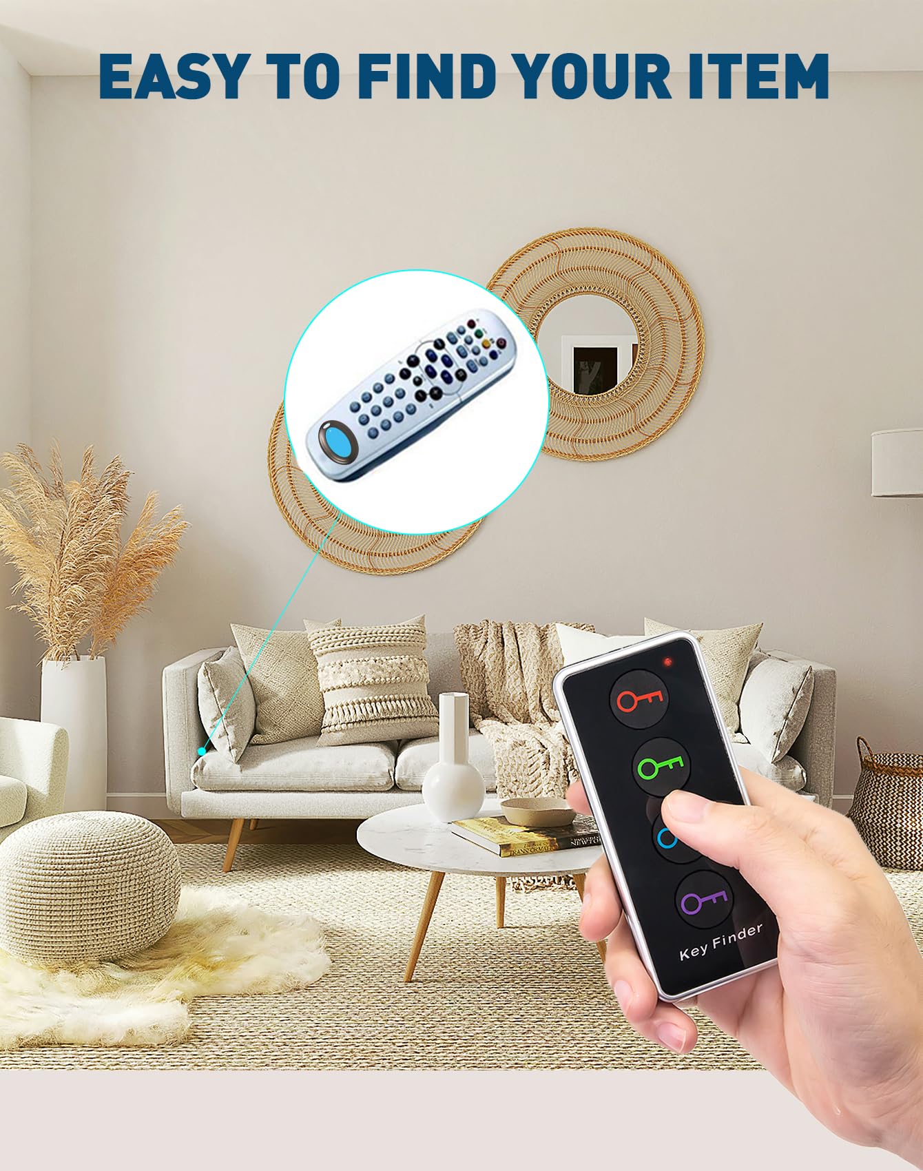 Key Finder, localizzatore RF da 85 dB+, con raggio di lavoro di 39,9 m, localizzatore remoto con suono per trovare portafogli, chiavi, telefono, occhiali, localizzatore di animali