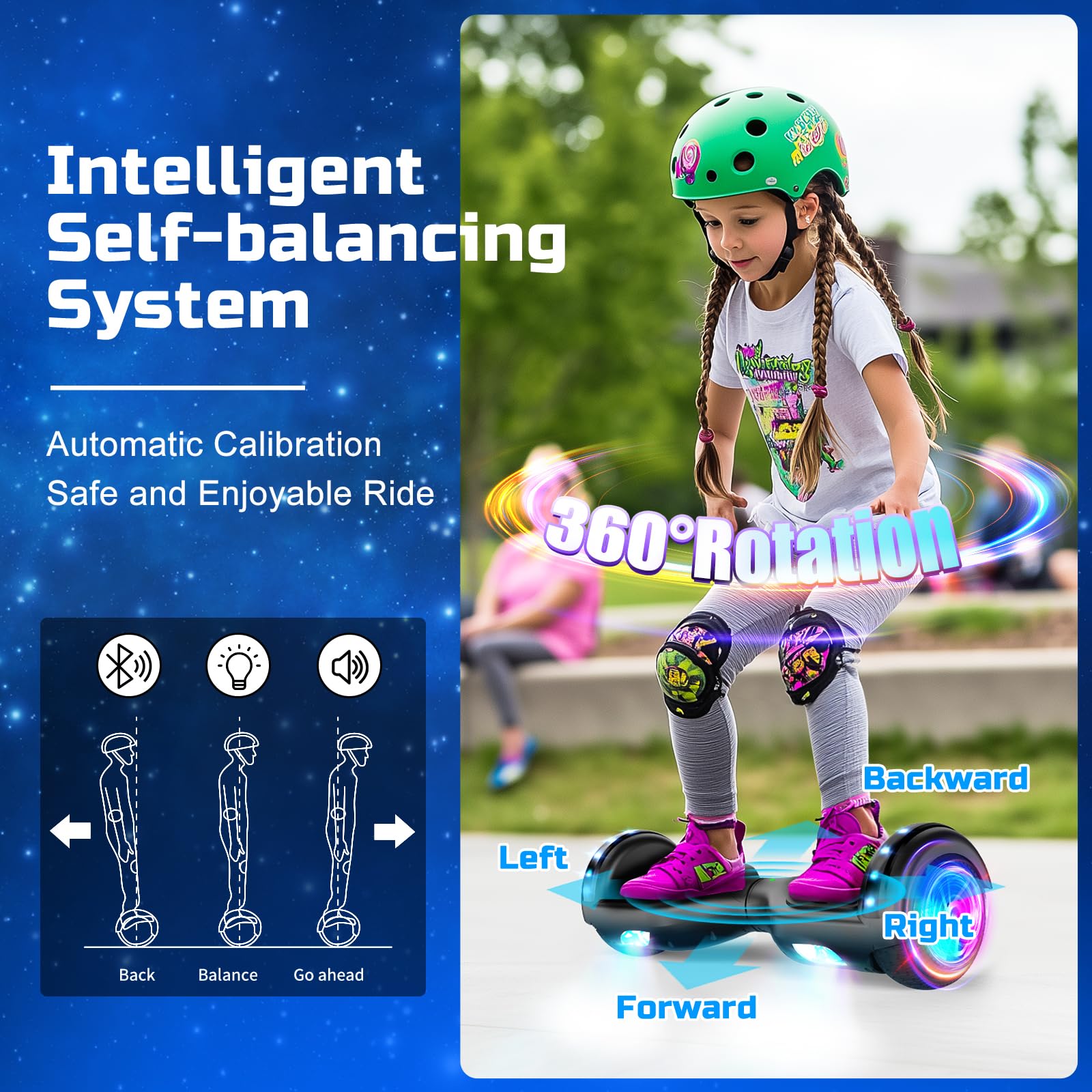 Hoverboard fuoristrada con luci a LED, auto-bilanciamento Off Road Hoverboard con Bluetooth per bambini 6-12 anni
