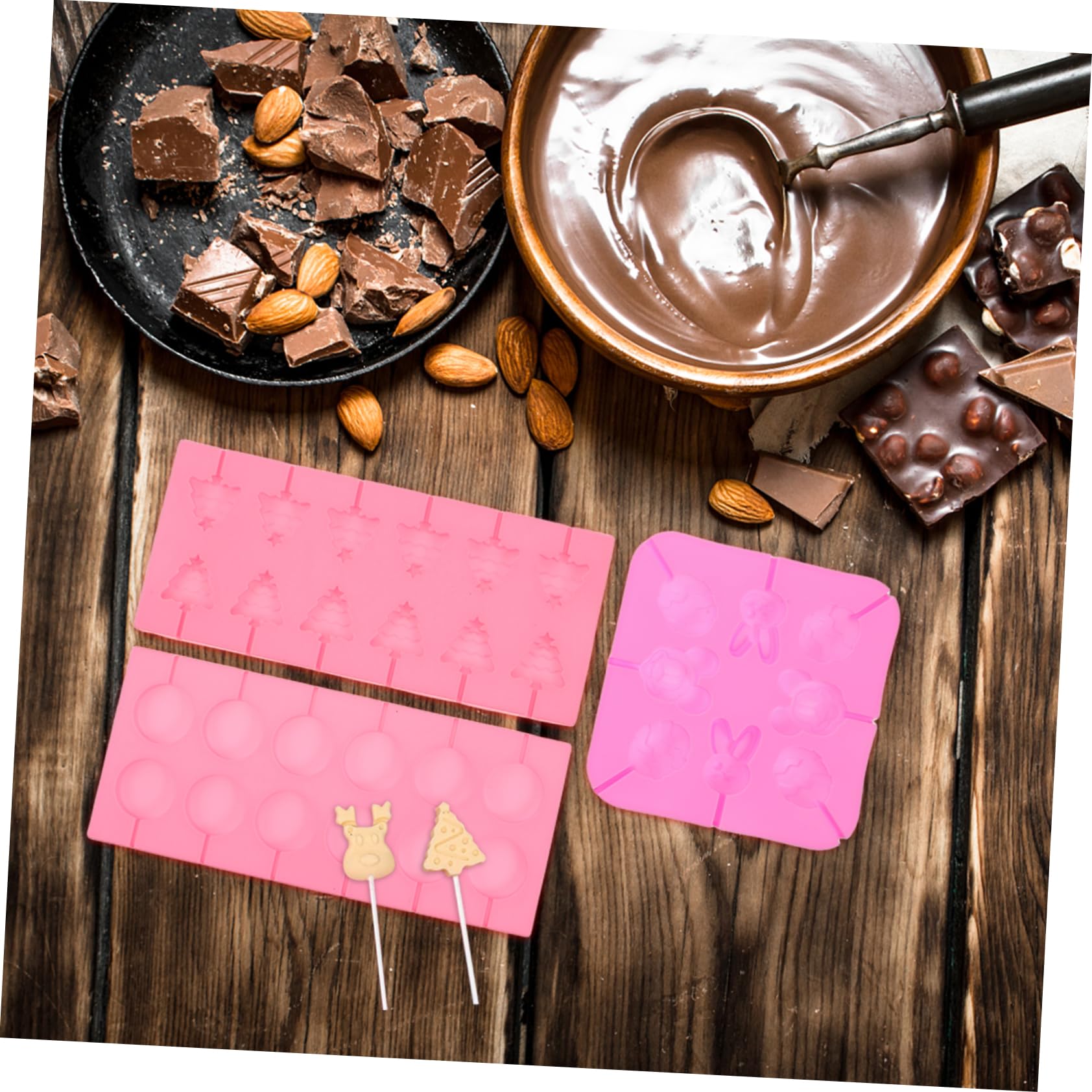 Molde de Chocolate Navideño de Silicona, 1 Juego, 7 Piezas | Formas Variadas, Resistente al Calor y Fácil de Usar, Incluye Palitos, Bolsas para Golosinas y Bridas