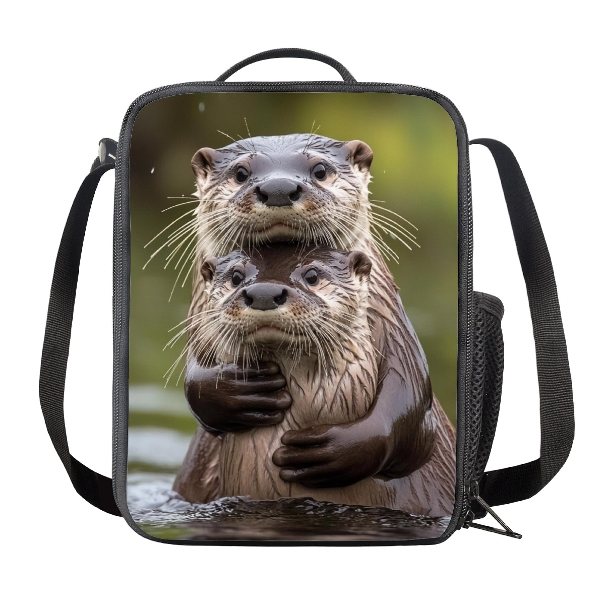 Dellukee Lunch Box for Boys Girls Otter Print Lightweight Lunch Bag for Kids Insulated Lunch Box with Shoulder Strap and Bottle Holder
