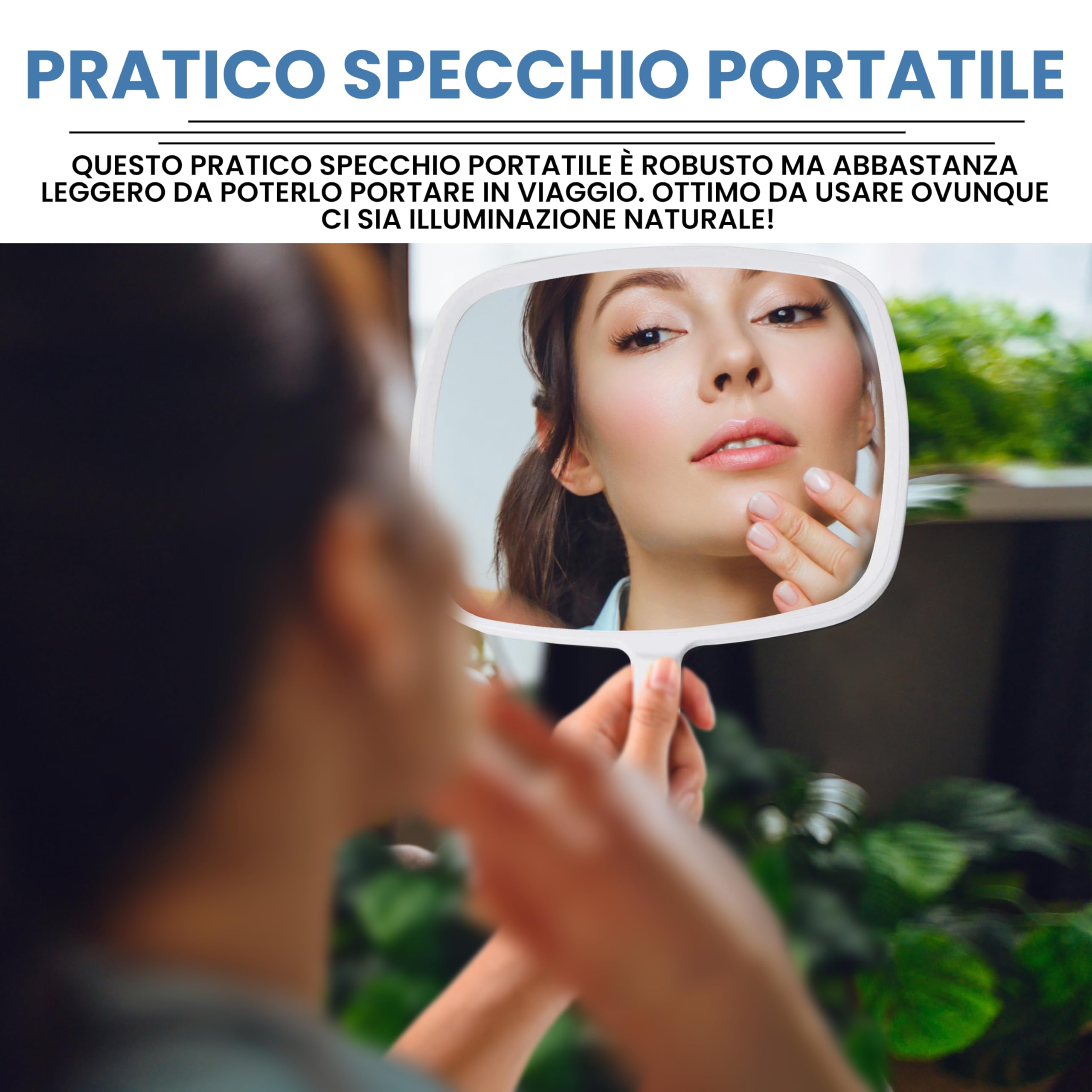 Mirrorvana Specchio a mano con manico ergonomico, specchio portatile per trucco, tagli di capelli domestici, uso dentale e barbiere, 20,3 x 27,9 cm (bianco)