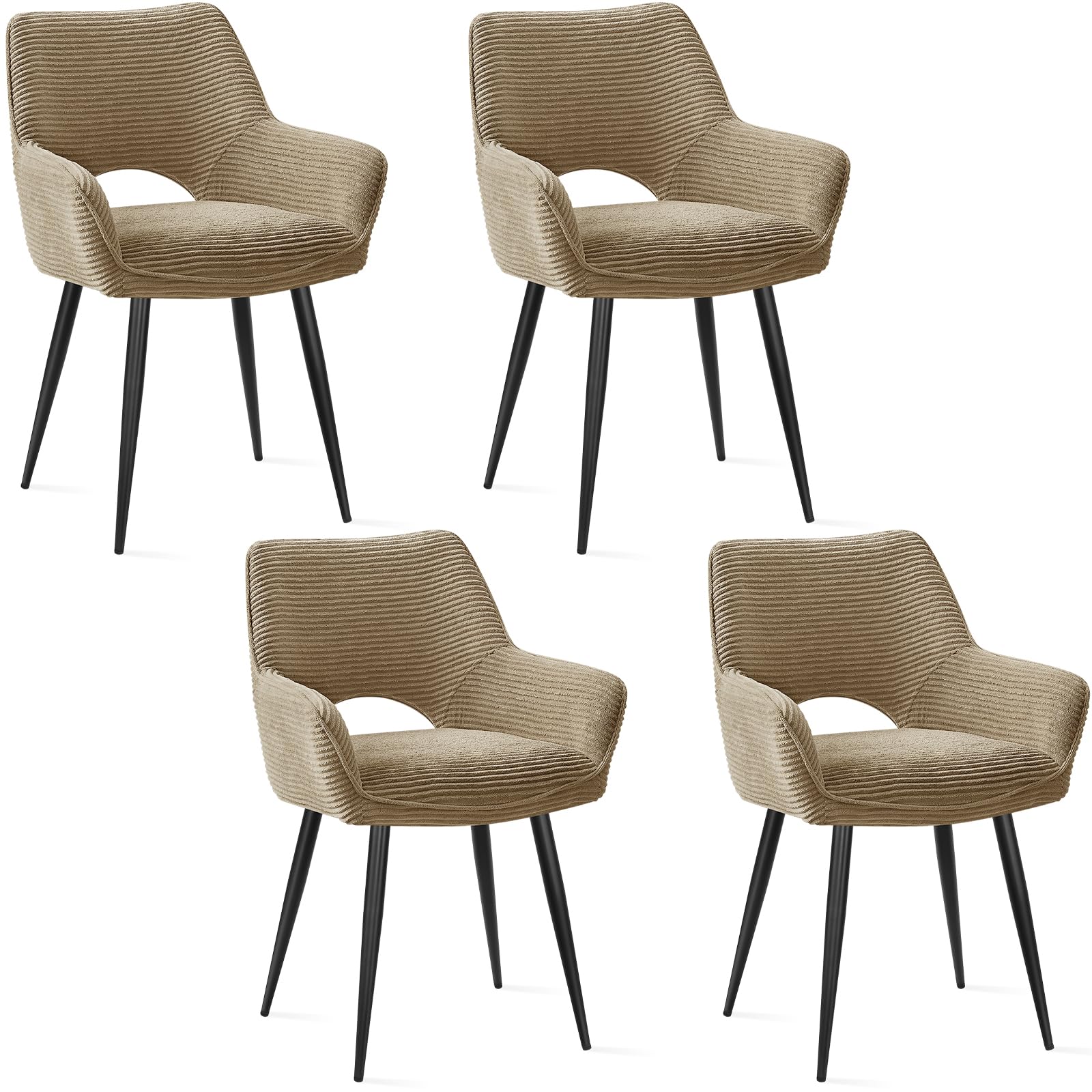 JIJIAN 4er Set Esszimmerstuhl mit Armlehne, Küchenstuhl, Moderner Polsterstuhl mit Stoffrückenlehne für Küche, Esszimmer, Schlafzimmer, Braun