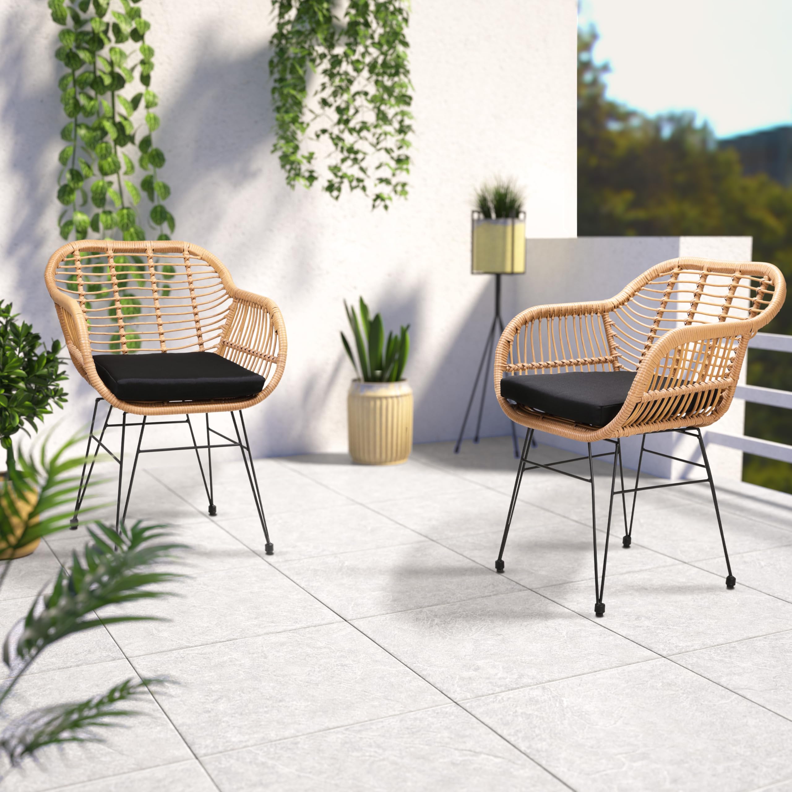 Casaria® Gartenstühle 2er Set Polyrattan inkl. Auflage Armlehne Metall Wetterfest Verstellbar Outdoor Modern Garten Terrasse Balkon Gartensessel Stuhl