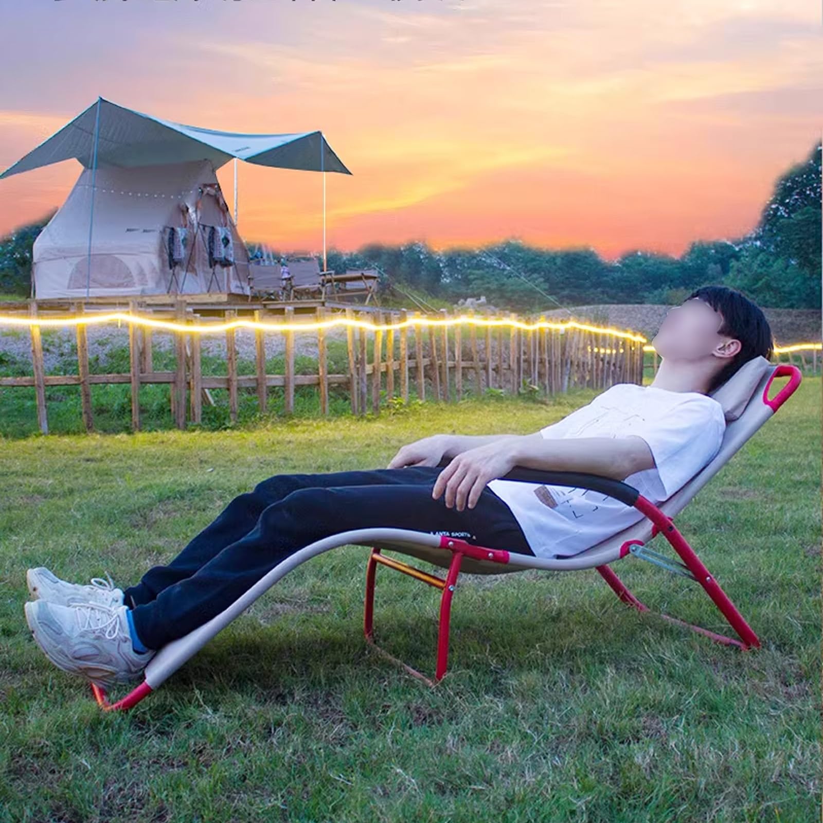 Sonnenliege Klappbar Leicht, Verdicktes Stahlrohr, Kopfstütze, Geschwungenes Design, Strandstuhl Klappbar, Für Garten, Strand, Schwimmbad, Terrasse (Color : Black)