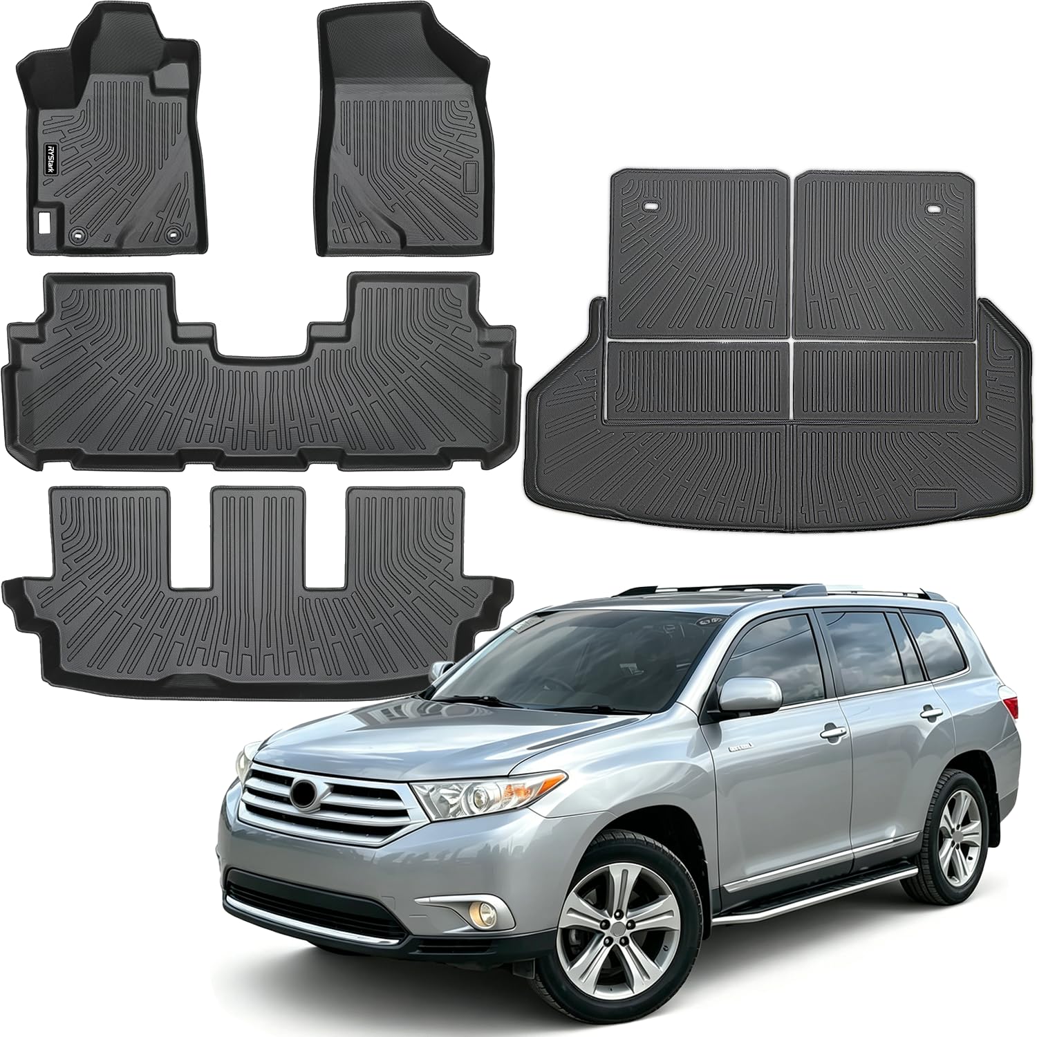 Floor Mats & Cargo Liner Compatible with Toyota Highlander 2008-2013(Non-Hybrid),All Weather Protection,Waterproof,Anti-Slip TPE Trunk Mat Fit for Toyota Highlander 2008-2013 Accessories
