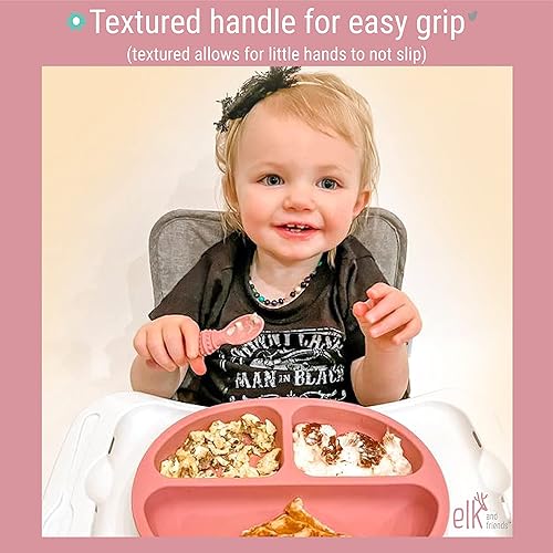 Miniatura 3 de Elk and Friends Cucharas de silicona para bebés  Estuche de viaje incluido  Cuchara infantil de primera etapa  Etapa de destete LED para bebés  Apta