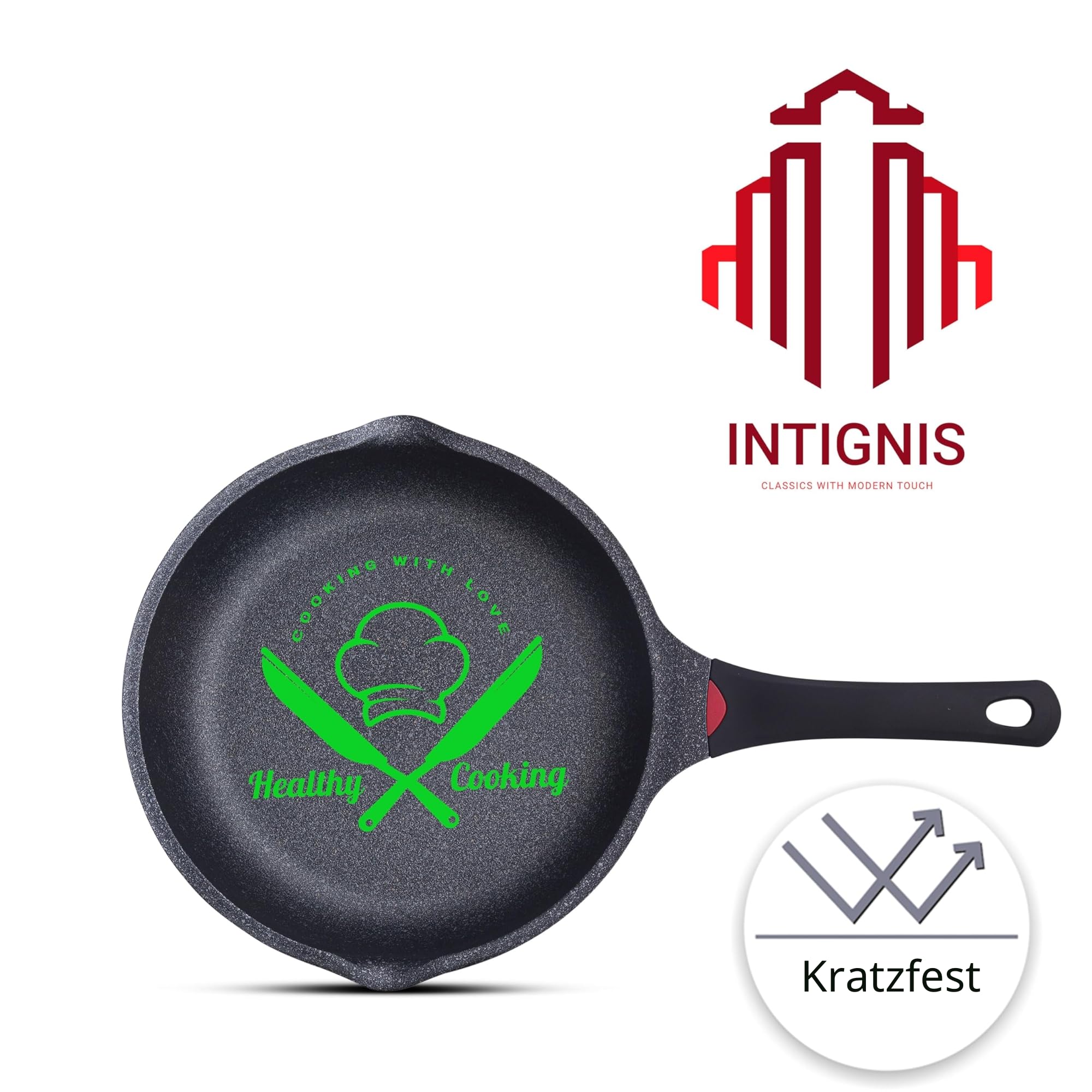 INTIGNIS Premium-Bratpfanne mit Deckel, Kratzfest, 30 cm, Extra Tief, Kompatibel mit allen Herdarten, Einschließlich Induktion, Frei von Chemikalien, Super Antihaftbeschichtet