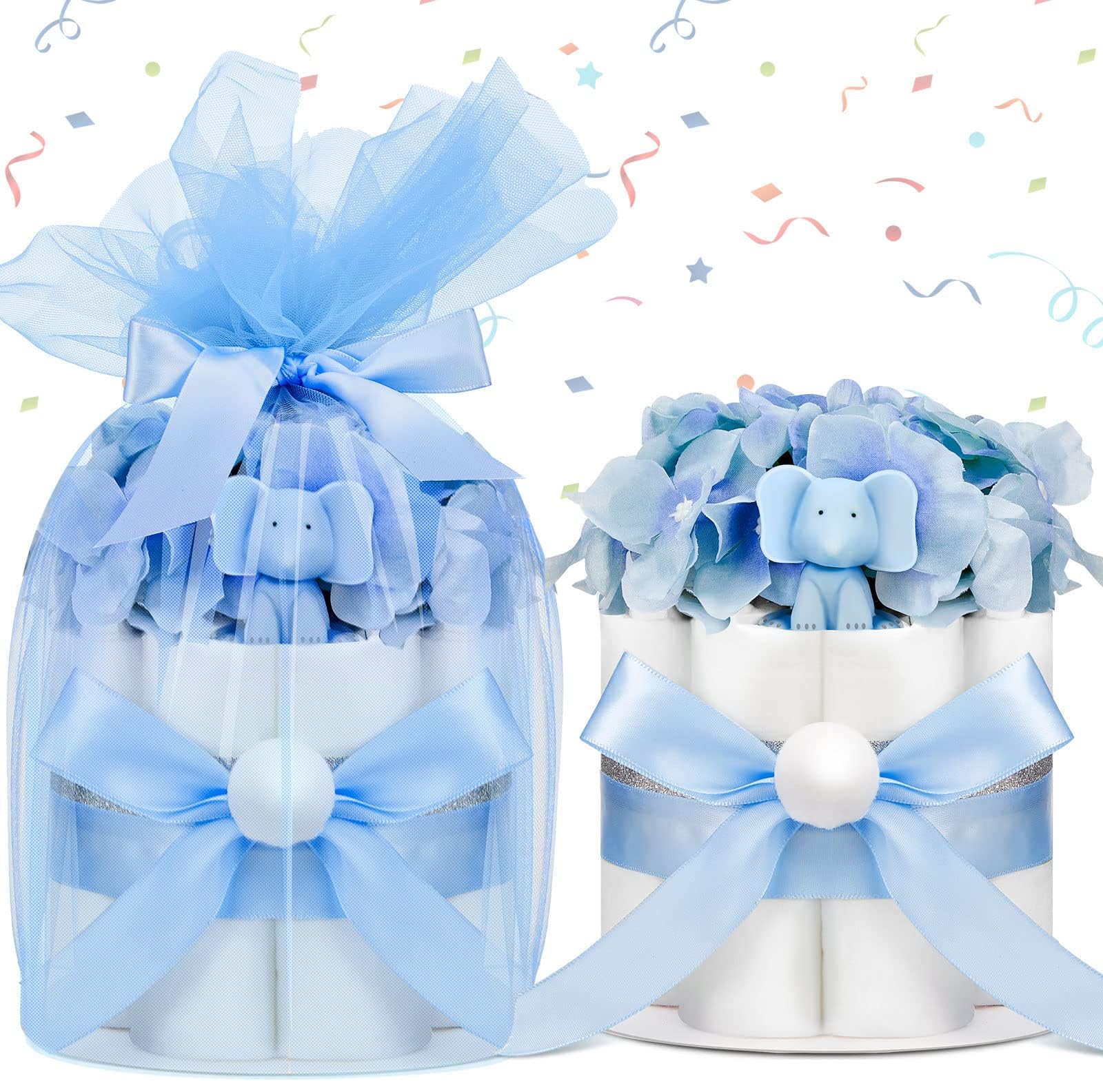 Tondiamo Diaper Cake for Baby Boy and Girl Elephant Crown Diaper Cake Supplies Gender Neutral Cute Decorated Baby Shower for Newborn Birthday Party (Elephant Style, 1 Tier)