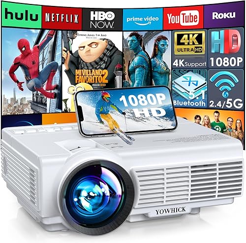 Miniatura 9 de Proyector con WiFi y Bluetooth, WiFi 5G nativo 1080P 9500L YOWHICK Proyector para exteriores 4K, mini proyector de película portátil, para HDMI,