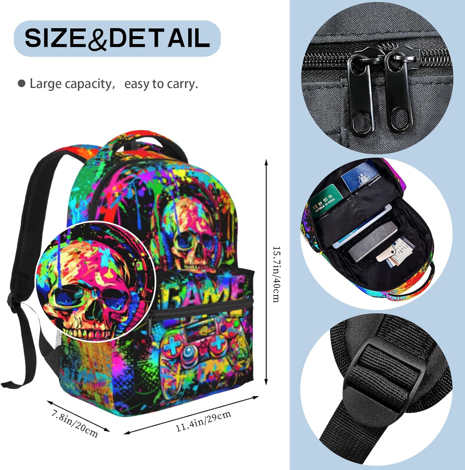 Video Game Backpack for Boys Backpacks for School Boys Graffiti Gaming School Bookbags for Kids Gothic Skull Backpack for Preschool Kindergarten Bookbags Nursery Daycare