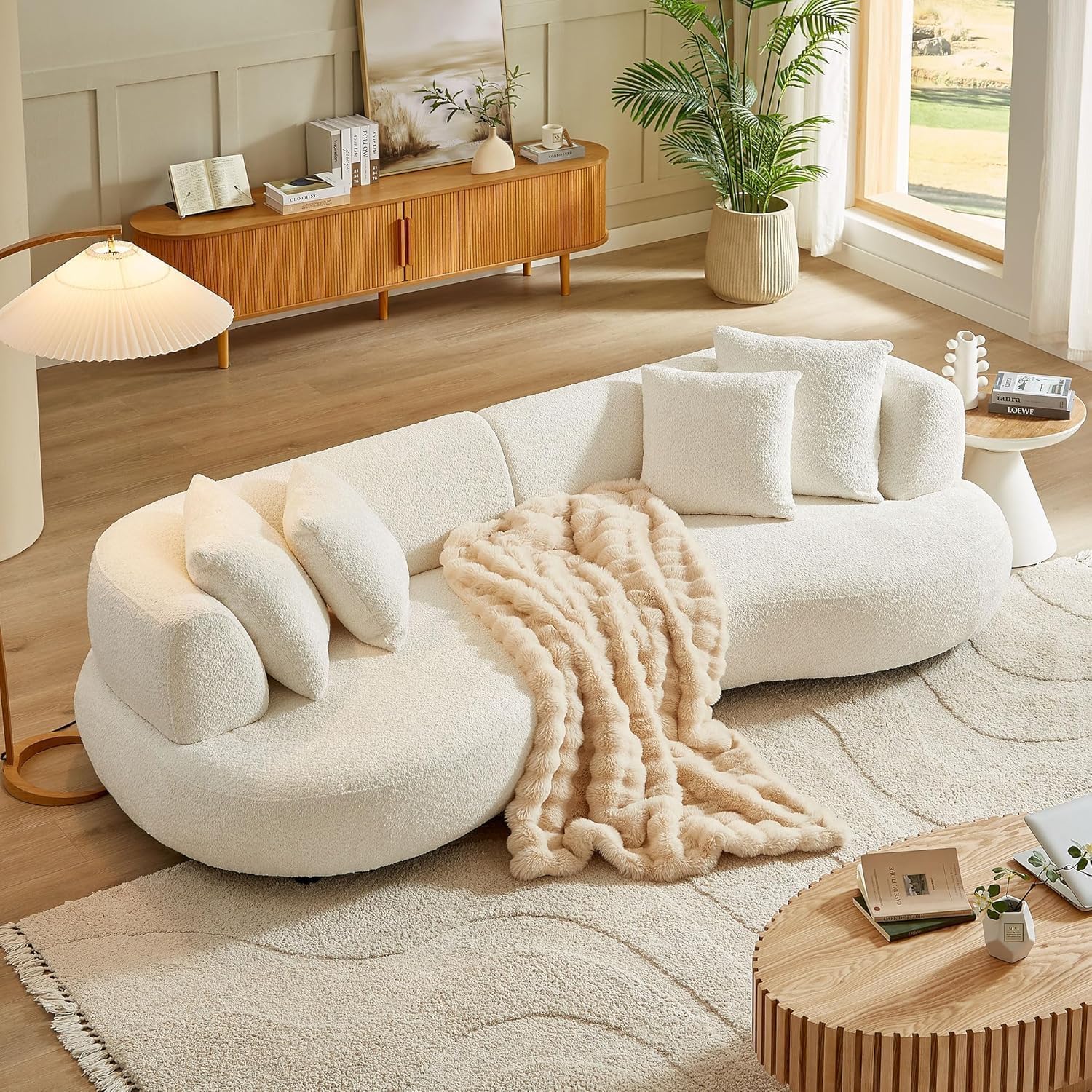 Modern Curved Sectional Sofa, Off White, Boucle | 4-Seater Sofa Couch, Living Room Furniture, L Sofa for Living Room, Bedroom, Hallways-image-19