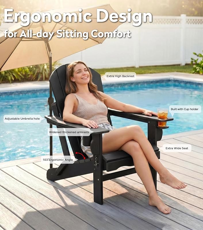 CLOUDEEP Folding Adirondack Chair, 25 Year Fade Proof Outdoor Patio Chairs image 5