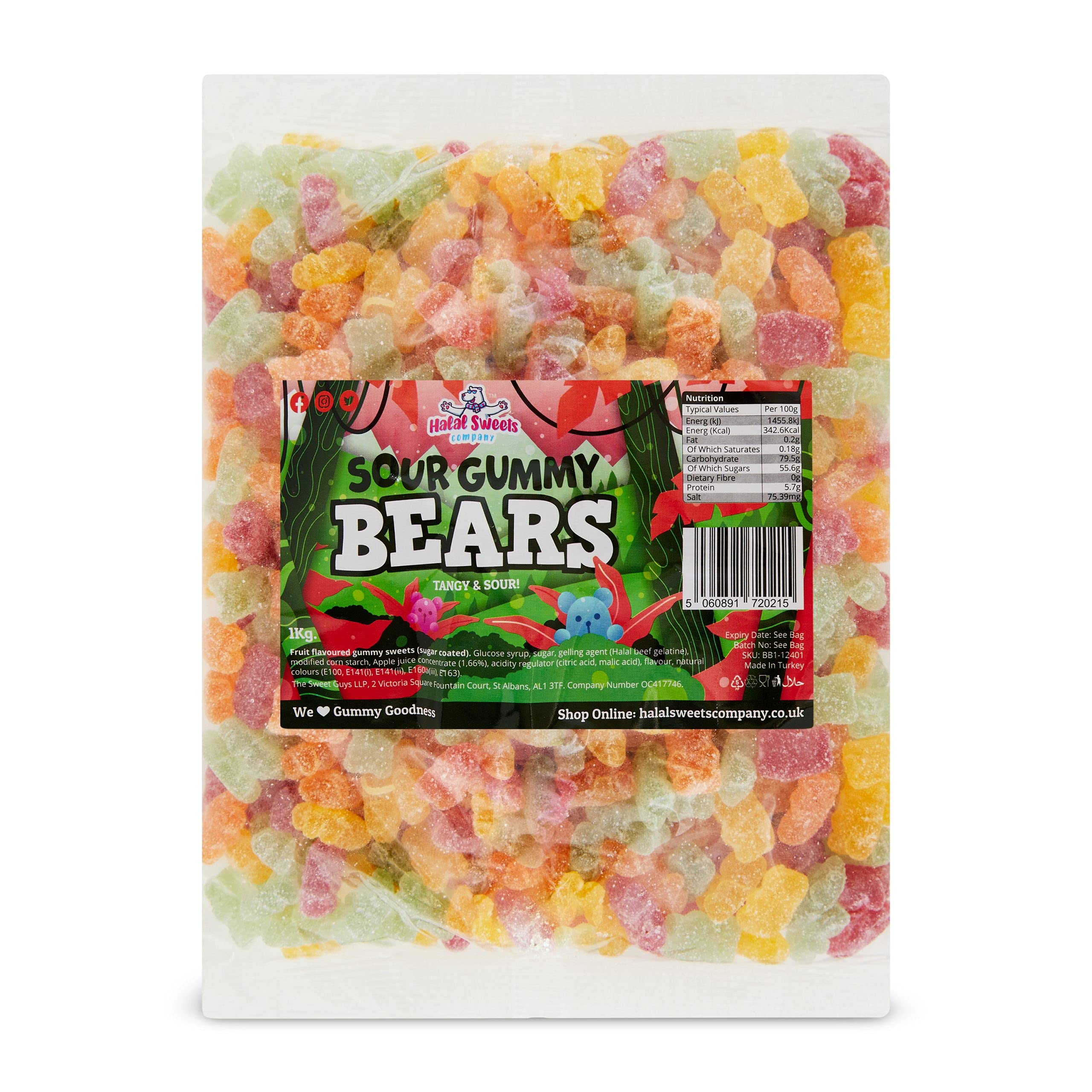 Buy Sour Gummy Bears Halal Sweets Company 1Kg. Bulk Bag Online at