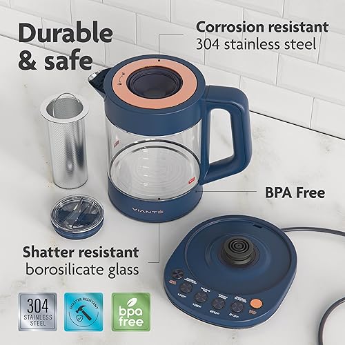Miniatura 7 de Vianté Hot Tea Maker Hervidor eléctrico de vidrio con infusor de té y control de temperatura. Apagado automático. Programas de preparación para tus