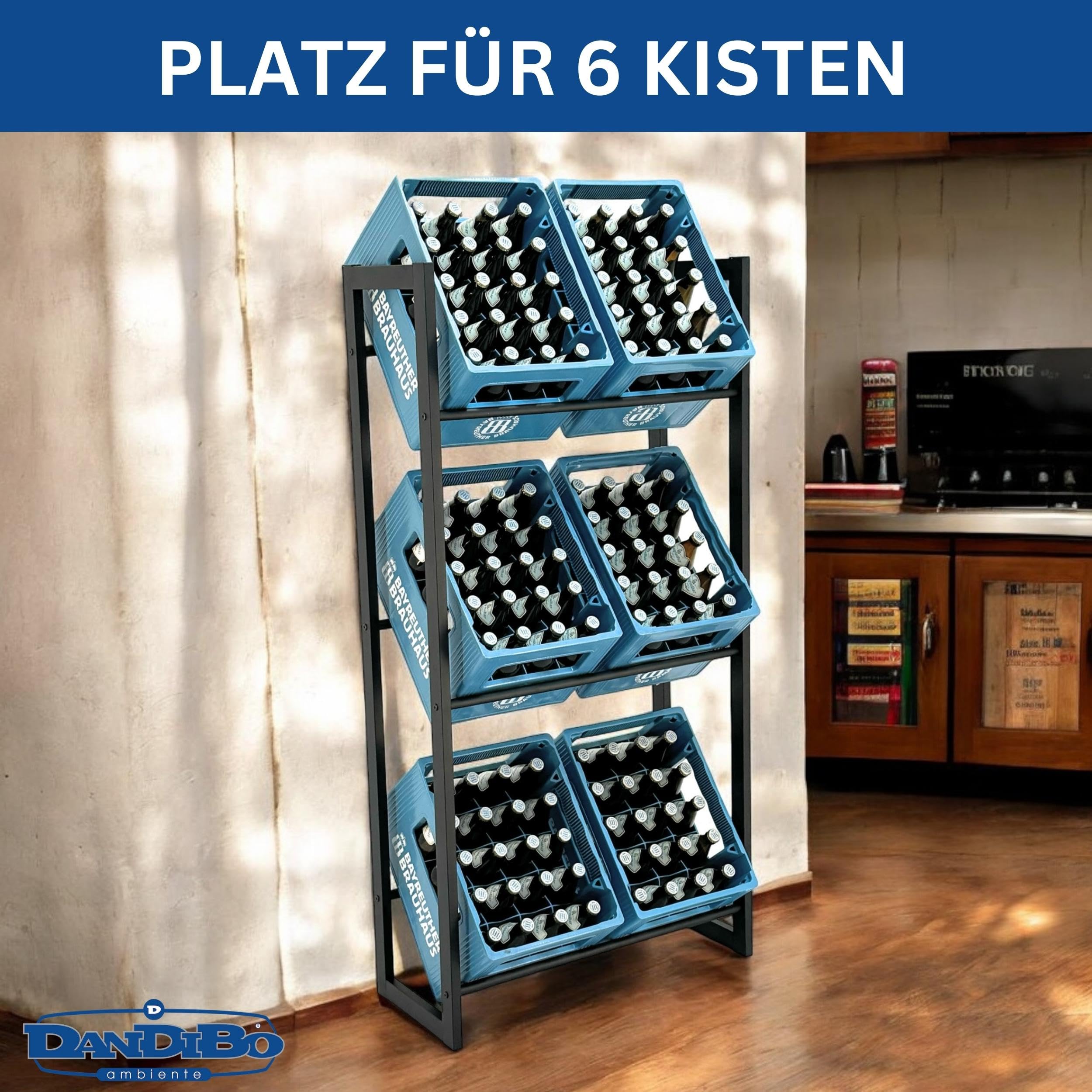 DanDiBo Getränkekistenregal 6 Kisten Schwarz Metall Stehend 96563 Getränkekistenhalter 71 cm Obstkistenständer Flaschenkistenregal