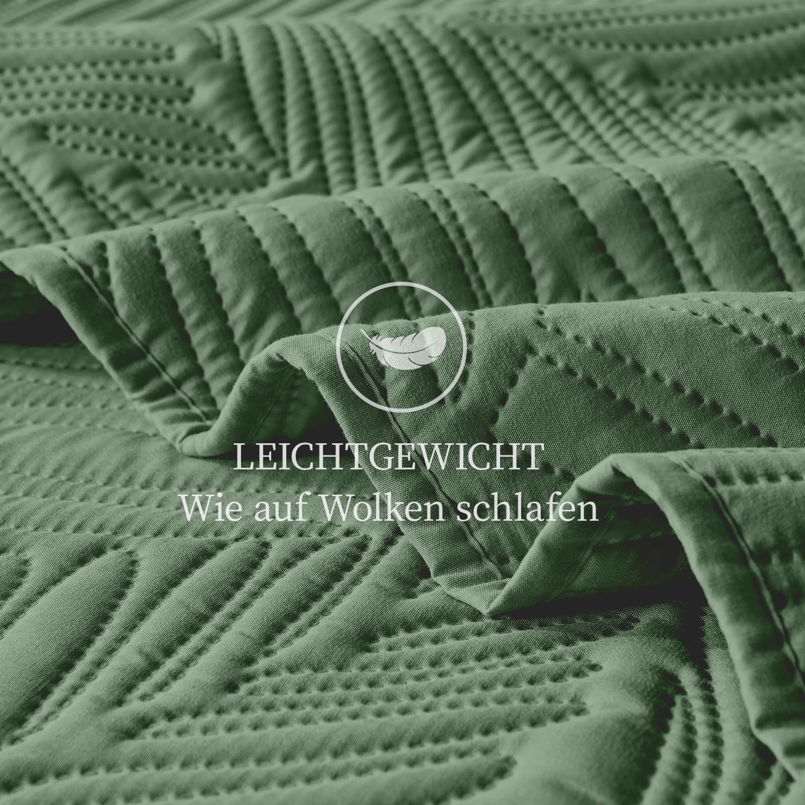 Tagesdecke 240x260 cm,Grün Ultrasonic Steppdecke,Leicht,Weich und Pflegeleicht,Doppelseitig,Bettüberwurf mit Blattmuster,Ideal für alle Jahreszeiten,Für Bett und Sofa