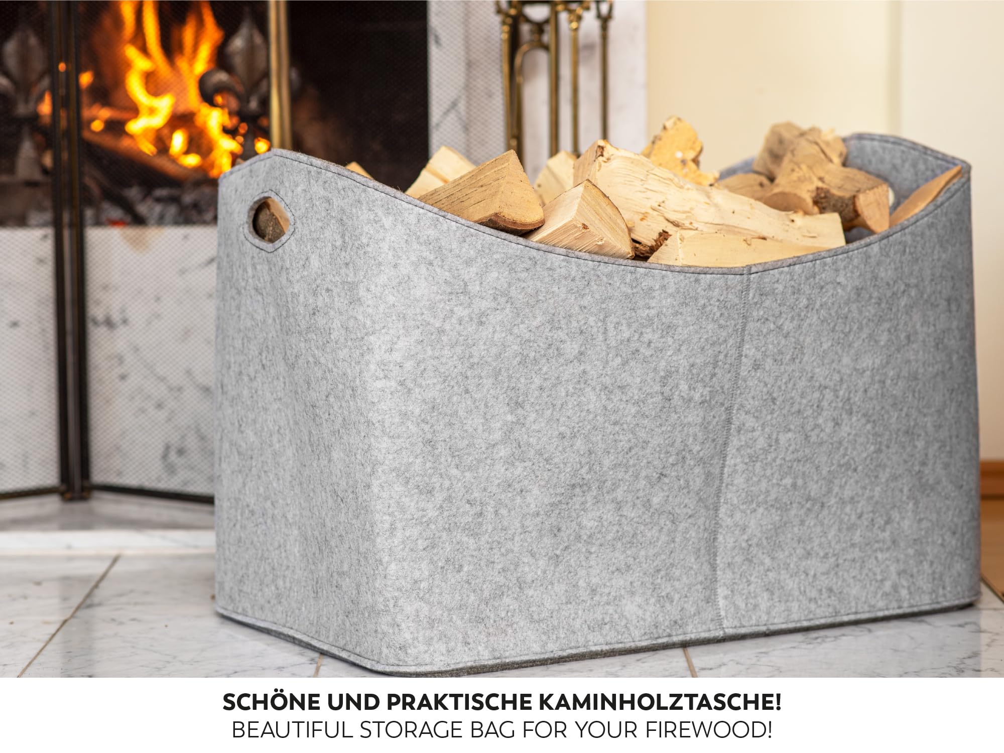 Rubberneck Borsa per tronchi in feltro XXL - Stoccaggio per legna da ardere, riviste, 63 x 40 x 42 cm (grigio)