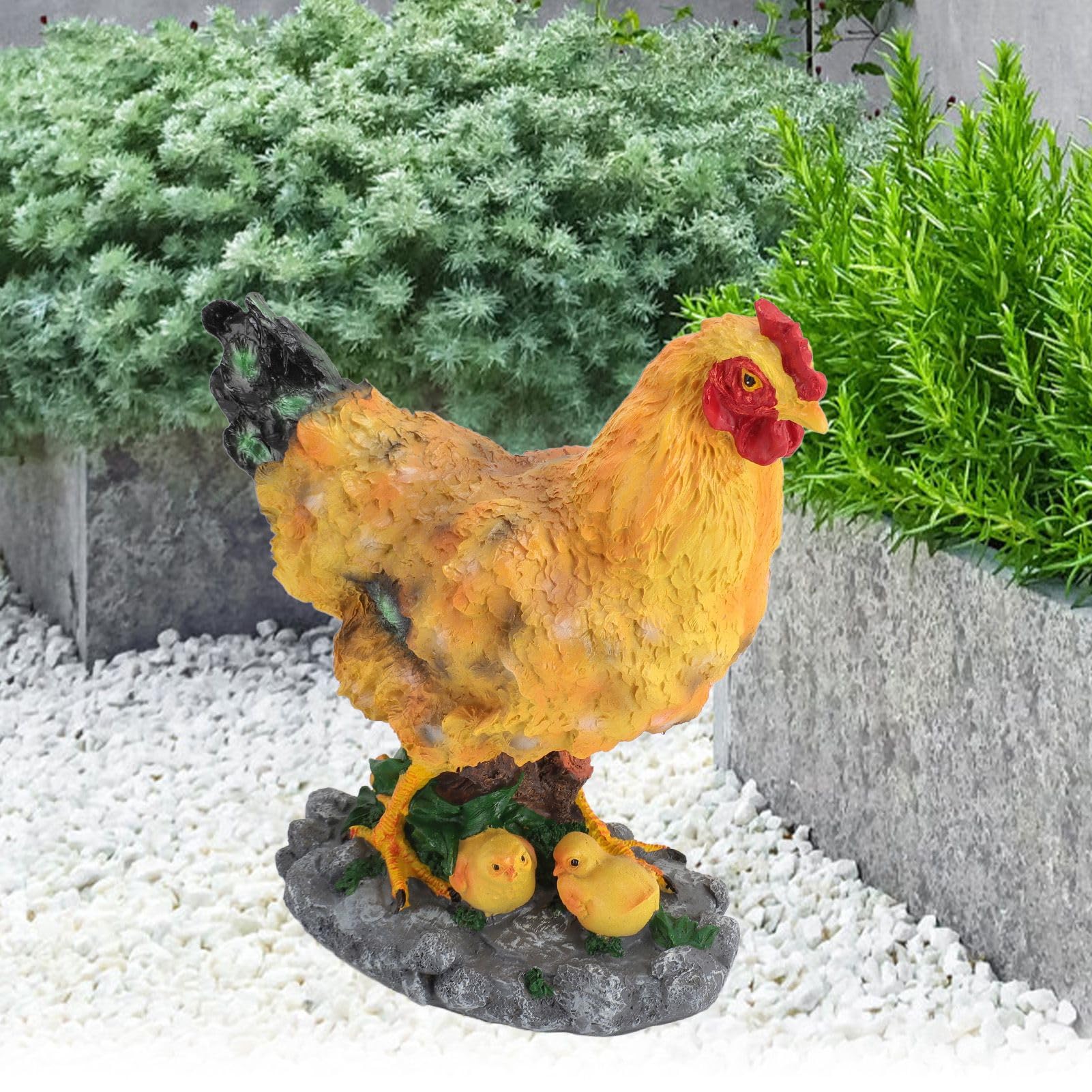 Statua di Gallina da Giardino con Pulcini Piccoli Sculture di Animali in Resina Decorazione Statua per Esterni, Figurine di Gallina Accessori da Giardino per Decorazioni da Scrivania Paesaggistiche Ma