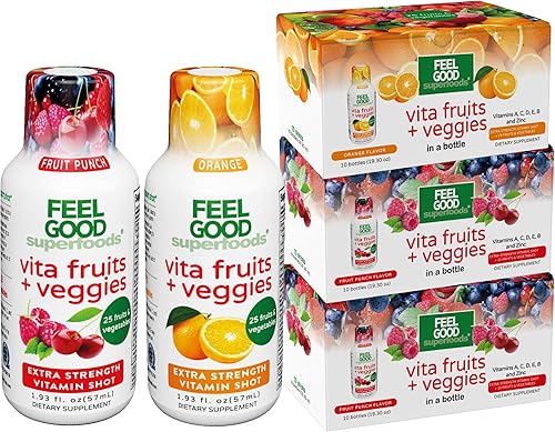 FeelGood Superfoods Suplementos de inyección de apoyo inmune, 26 frutas y verduras orgánicas, potenciador de inmunidad listo para beber, sabor a