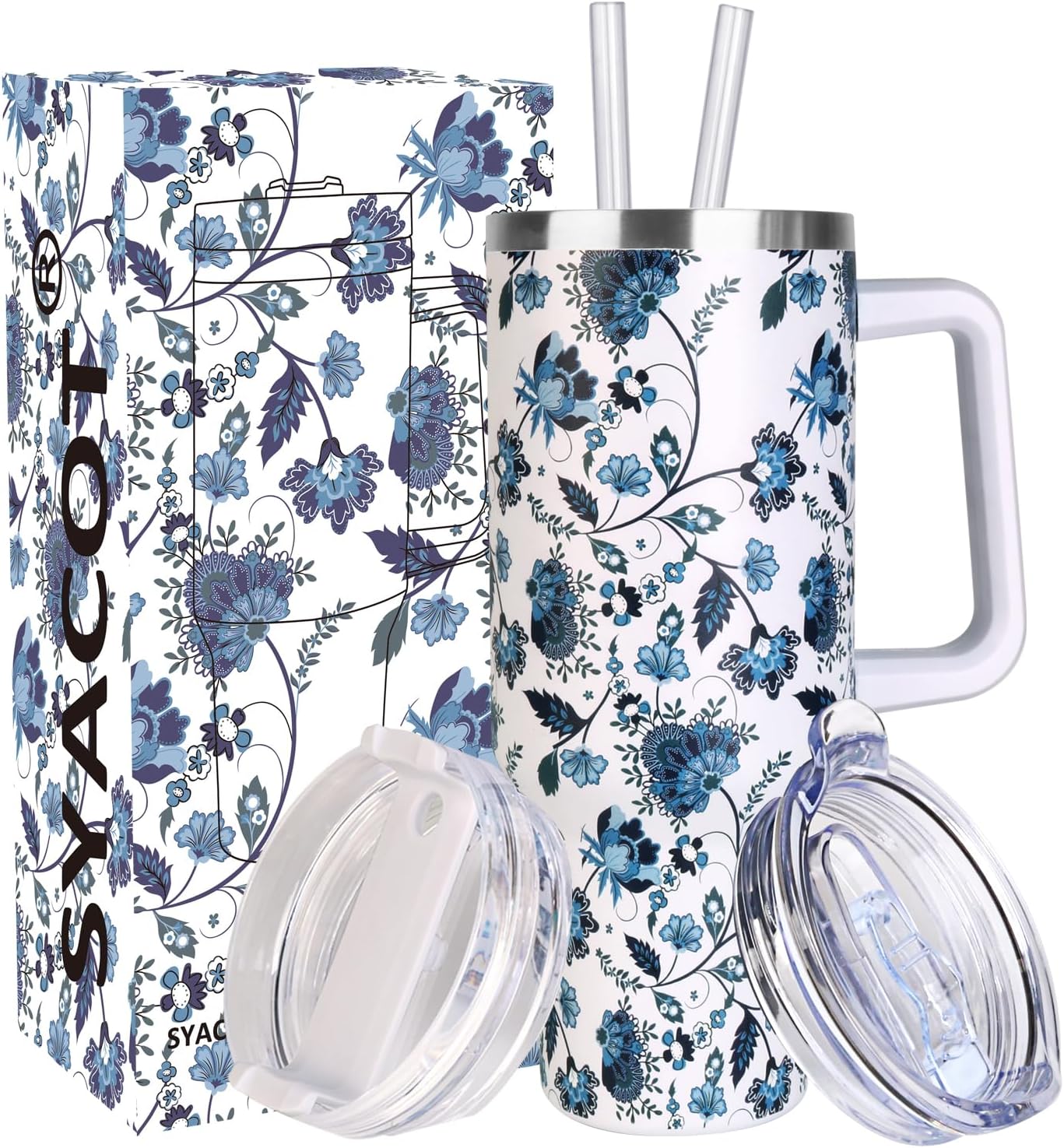 40 oz Tumbler with Handle, H2.0 Rainbow Paint Insluated