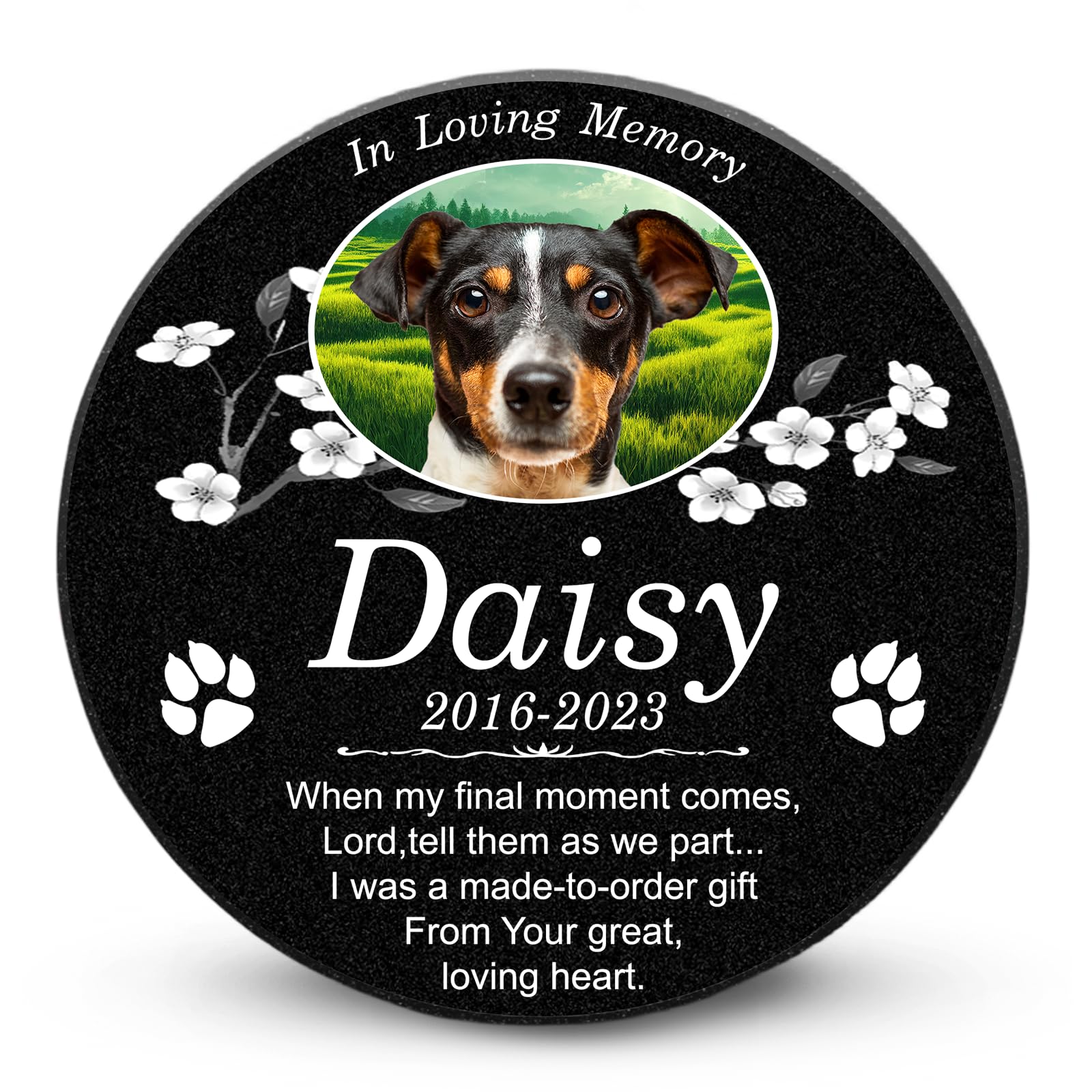 Laser Engraved Pet Memorial Garden Stone: Personalized Black Granite Plaque, etched with your beloved pet's portrait. Waterproof Grave Marker, grieving the loss of a faithful dog(beioved cat).