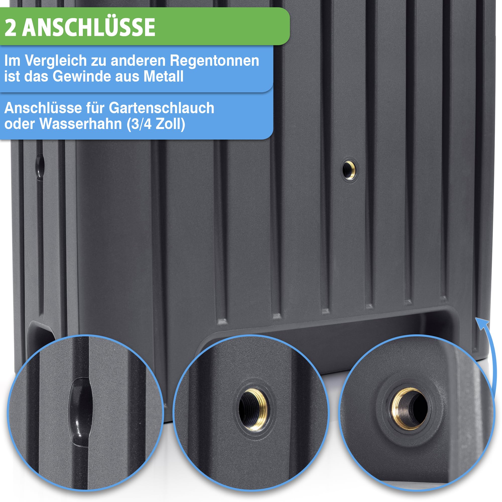 YourCasa Regentonne 280 Liter [UrbanElegance] Eckig und Schmal mit Metallgewinde - Regenfass Frostsicher aus Kunststoff - Regenwassertonne - Regenwassertank Garten Wassertank Regensammler (Anthrazit)