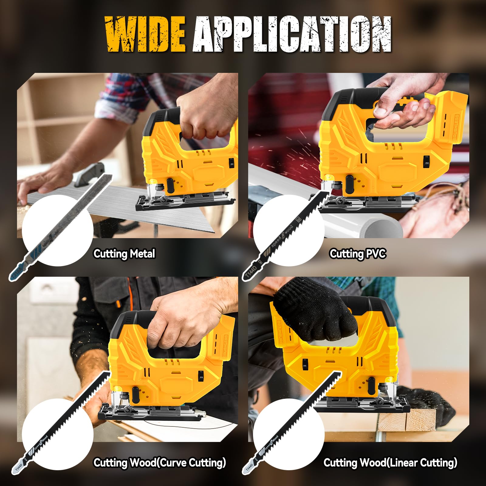 Wyrzynarka akumulatorowa do akumulatora Dewalt 18 V, 20 V, 800 W, 2700 obr./min, bezszczotkowe narzędzie do cięcia wyrzynarki, cięcie ścięte 45°, 4 orbitalne, z brzeszczotami do cięcia prostego
