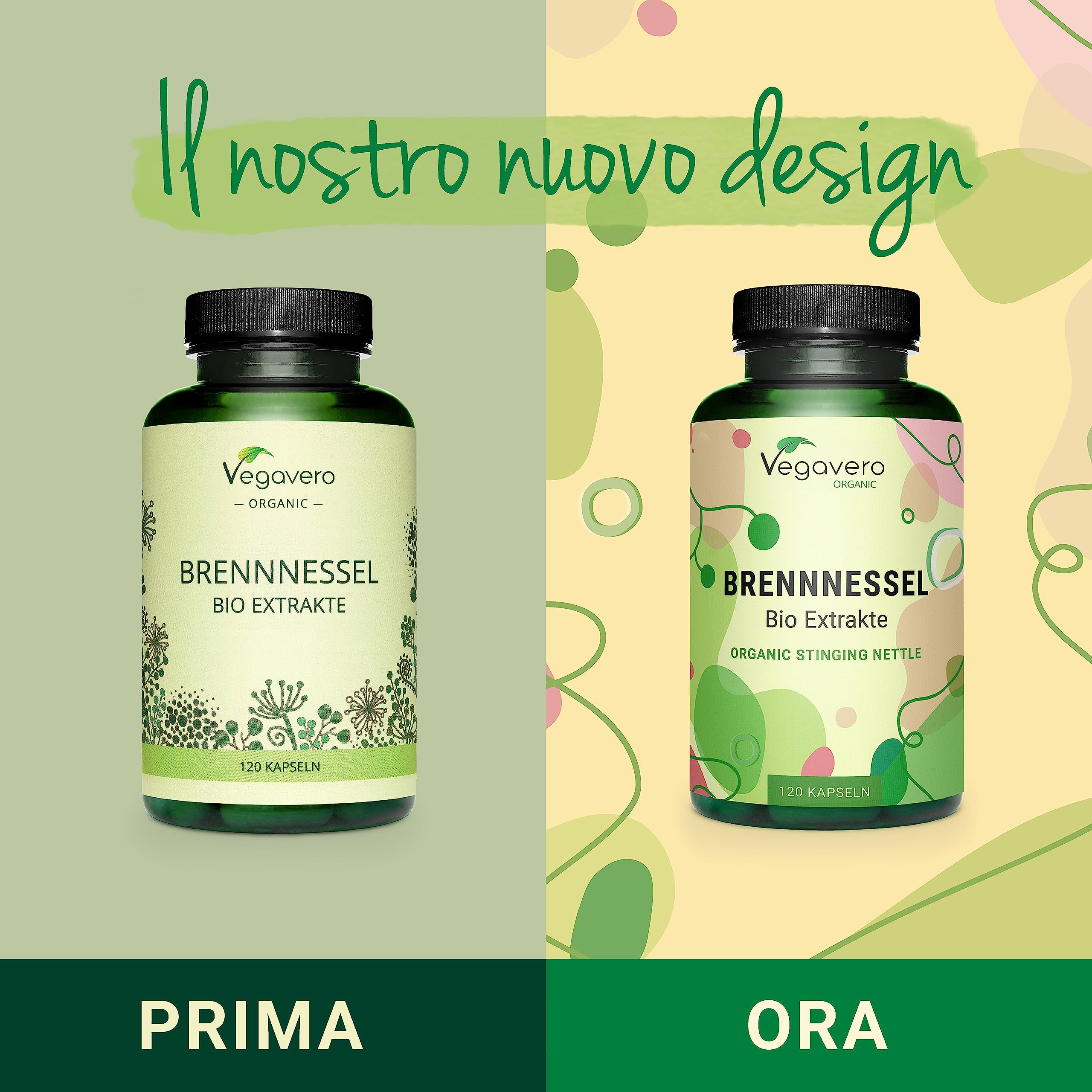 ORTICA BIO Vegavero® | 450 mg di Estratto di Radice e Foglie di Urtica Dioica | Prostata e Benessere Vie Urinarie | 100% BIOLOGICA | Origine: Europa | 120 capsule | Vegan