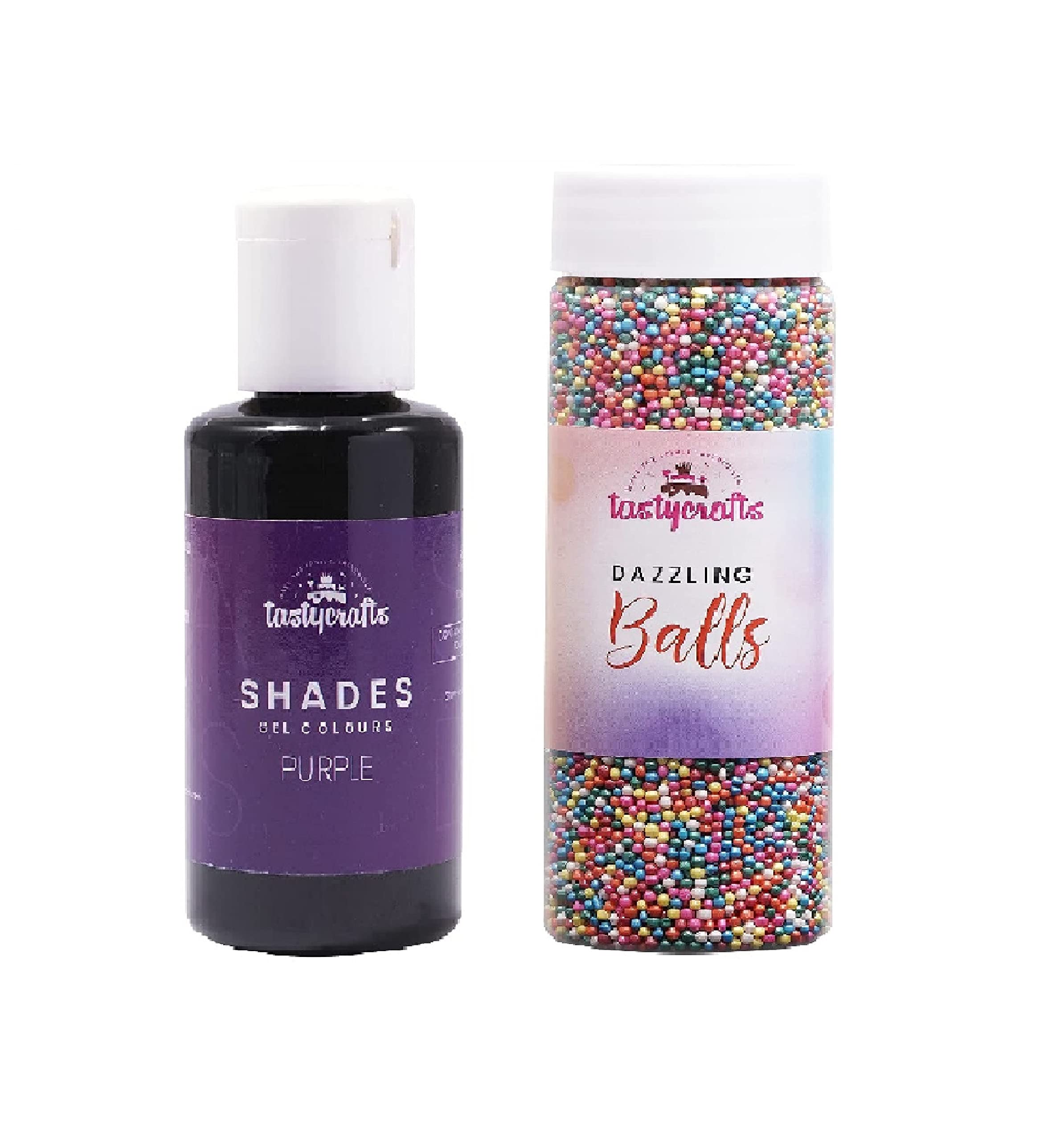 Tastycrafts Cake Decoration Items Edible Combo kit - Purple Shades Gel Colours and Multicolor Balls | Cake Sprinkles Set | Glittering Shiner Effect | Cake Edible Decorating items combo pack - 2 Pcs (B09JXVCHG4) Amazon Price History, Amazon Price Tracker